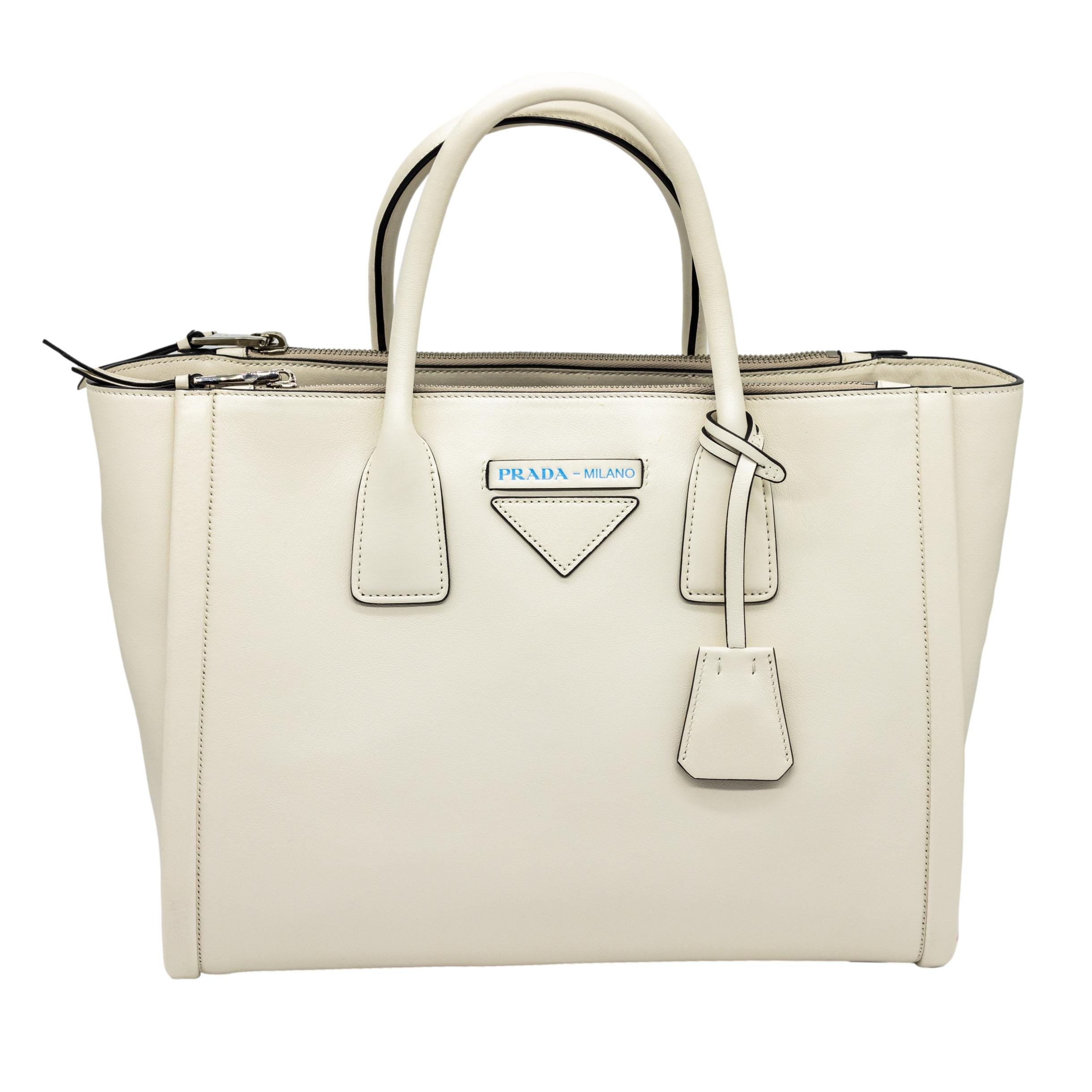 Prada White Vitello Calfskin Leather Grace Lux Concept Large Shoulder Tote,2018.