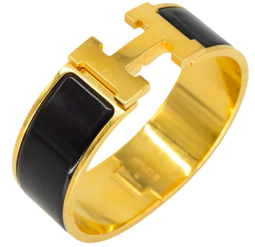 Hermes Clic-Clac H Cream Enamel Gold Plated Bracelet