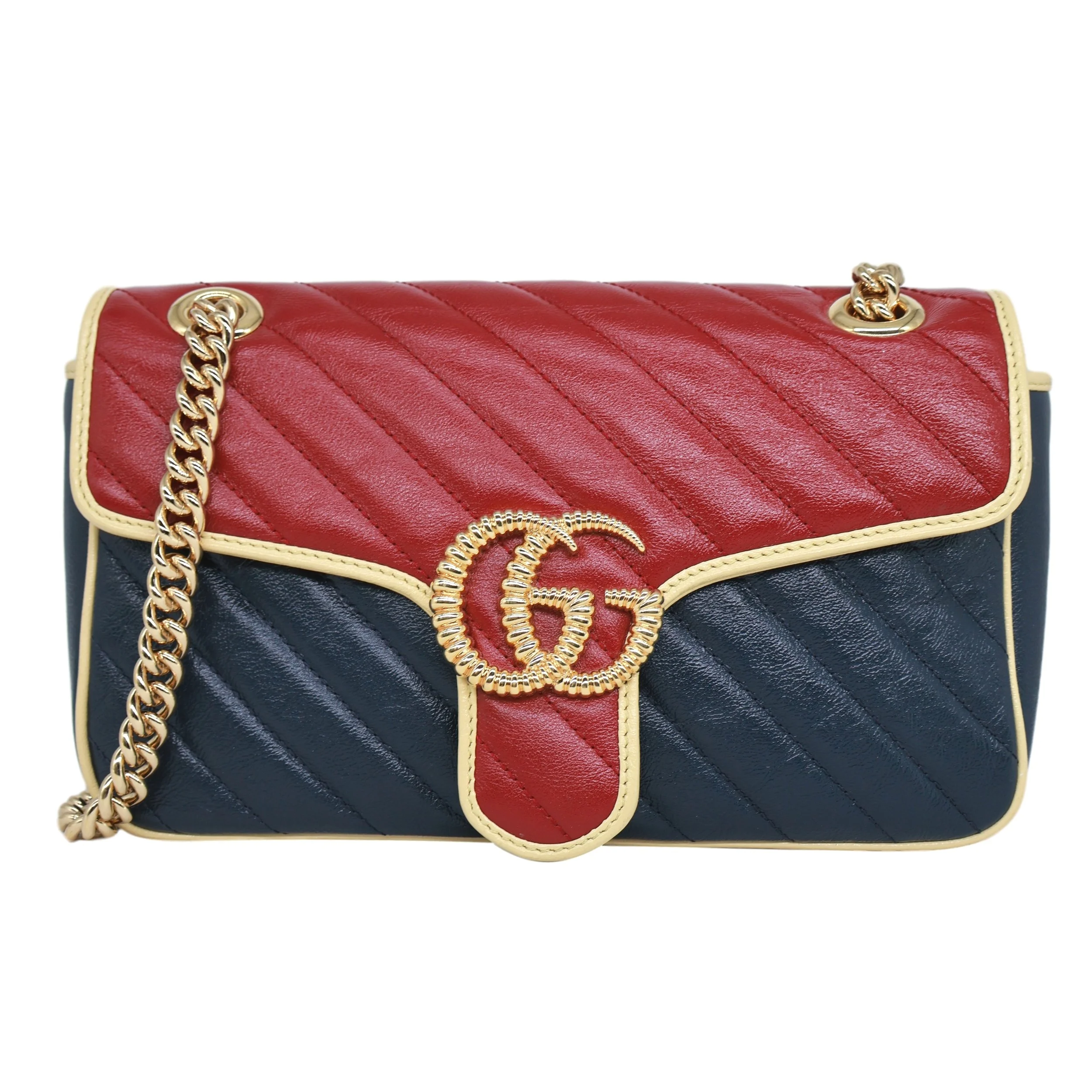 Gucci Tri-Color GG Marmont Matelassé Diagonal Leather Small Crossbody Bag, 2021.