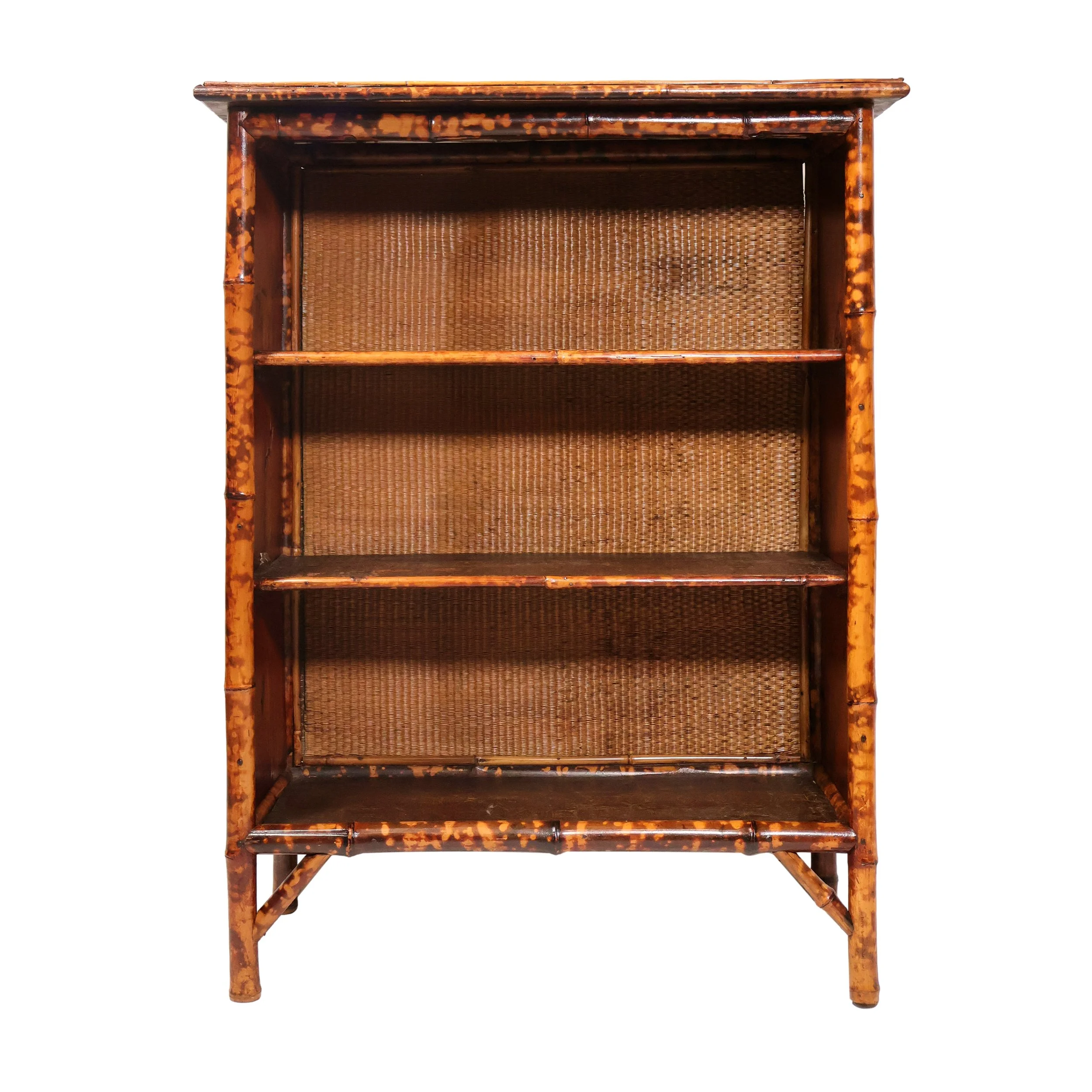 Late 19th Century Bamboo Bookcase with Rattan Top & Shelves, English, ca. 1880