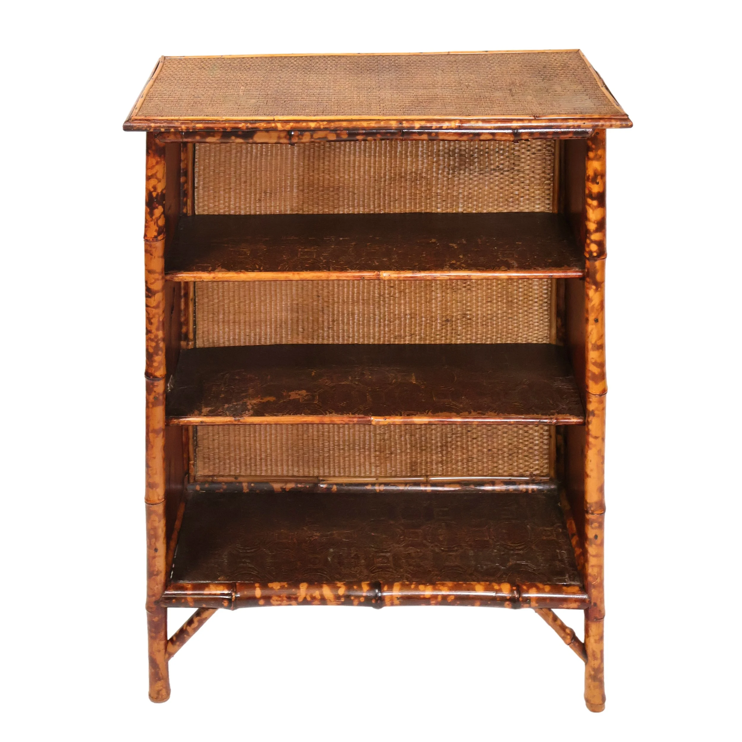 Victorian Bamboo Bookcase with Raffia Top & Shelves