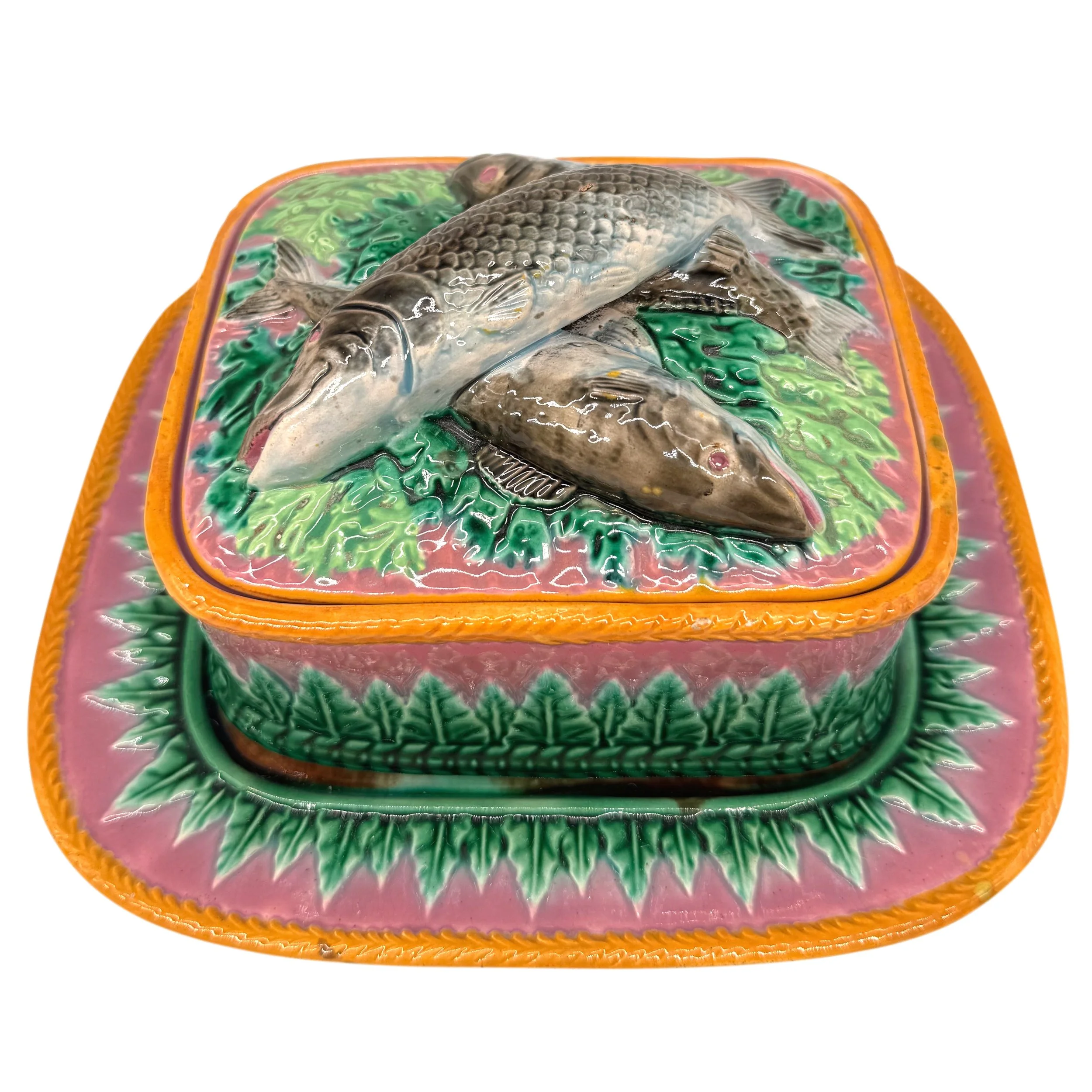 George Jones Majolica Sardine Box on Pink Ground, English, English, ca. 1870
