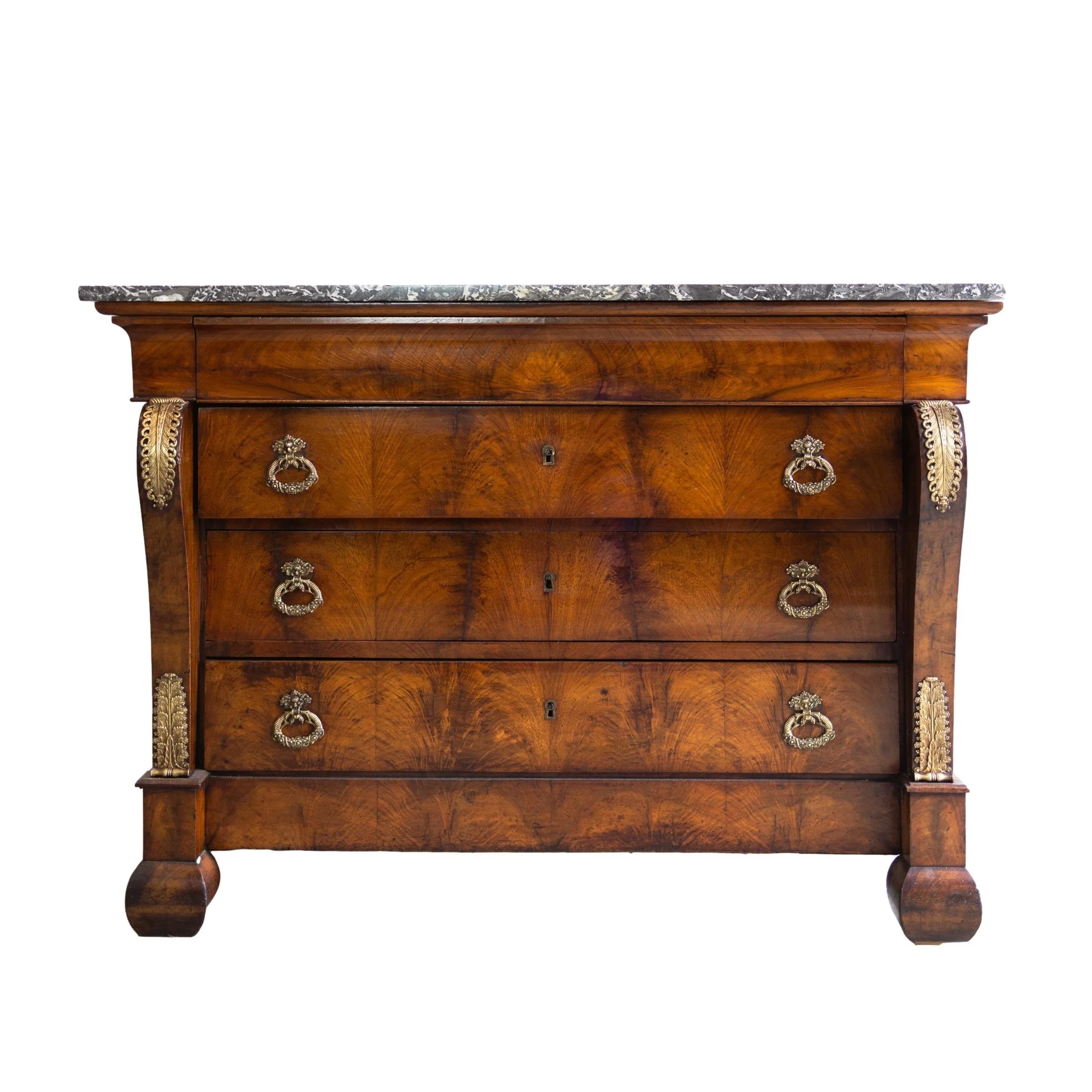 An Empire Ormolu-Mounted Mahogany Commode, Marble Top, French, ca. 1820