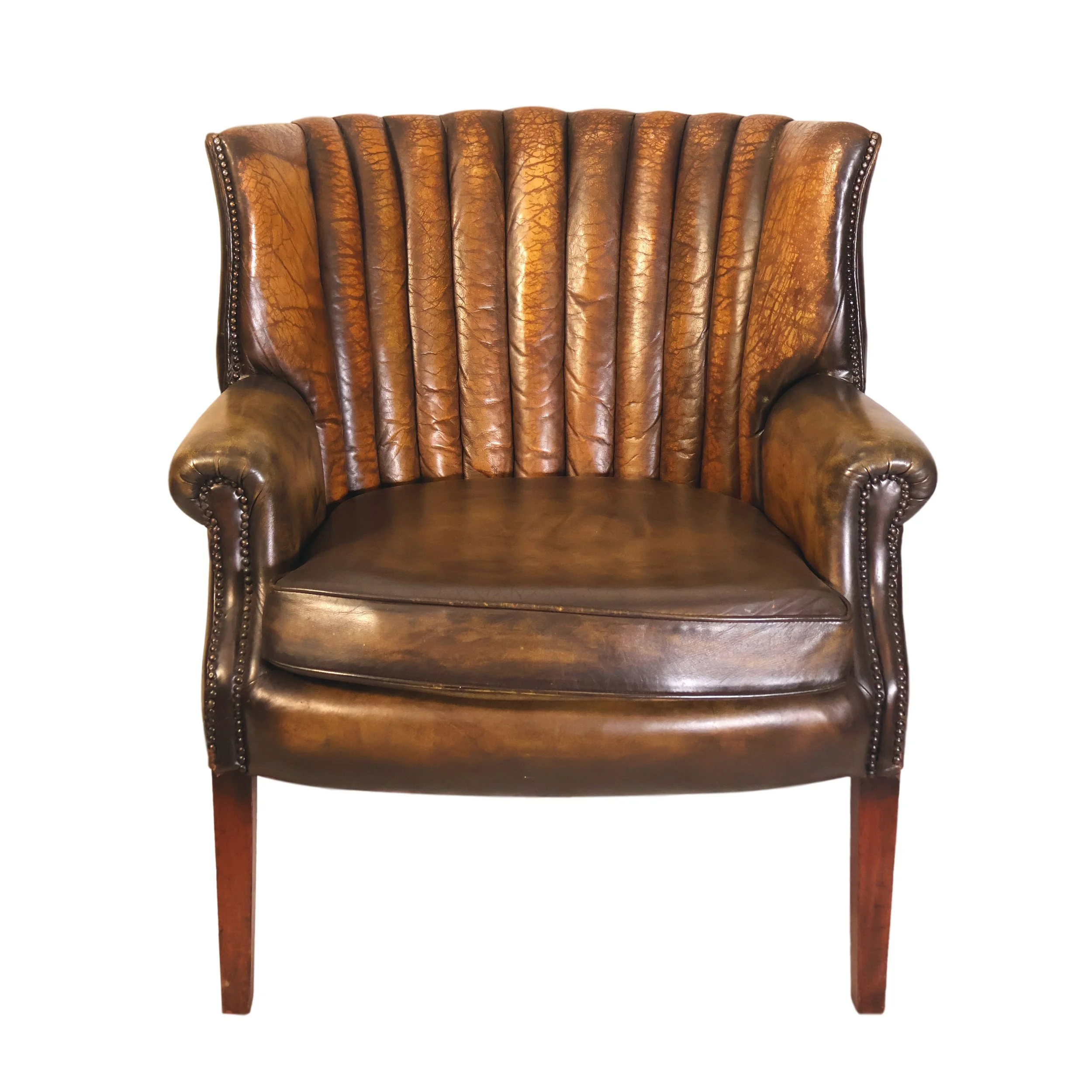 Art Deco Leather Channel-Back Club Chair, English, ca. 1940