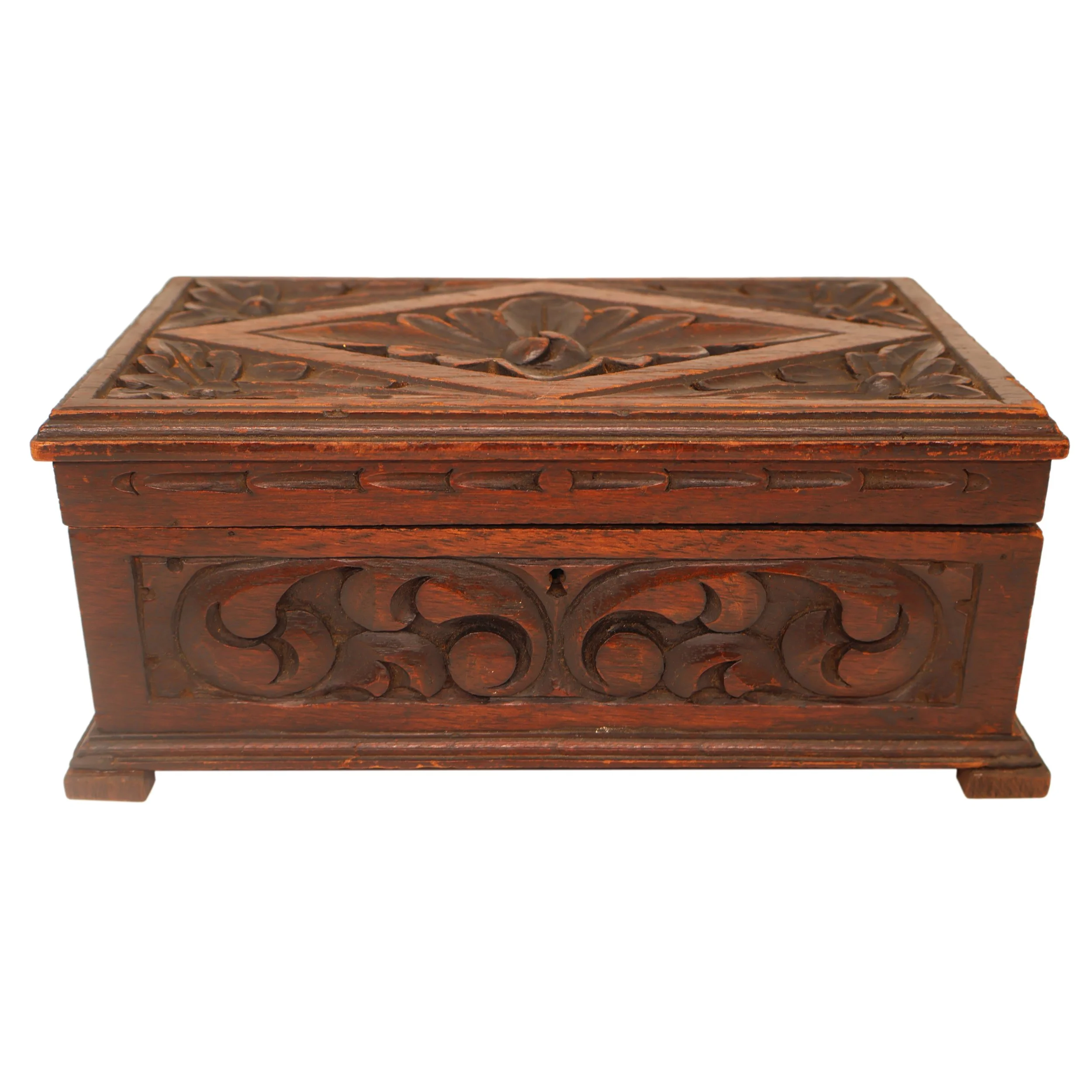 Late 19th Century Carved Oak Box with Foliate Decoration, English, ca. 1880