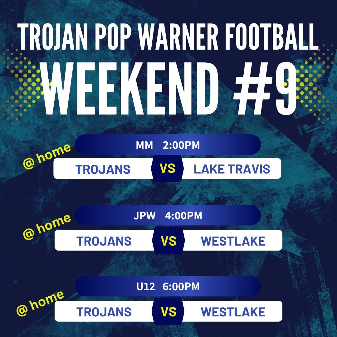 What are YOU doing this weekend, Saturday 10/29? Come on out to the Anderson field and watch our Trojans Pop Warner athletes play and cheer! If you haven't seen us in action, you're going to be IMPRESSED!!