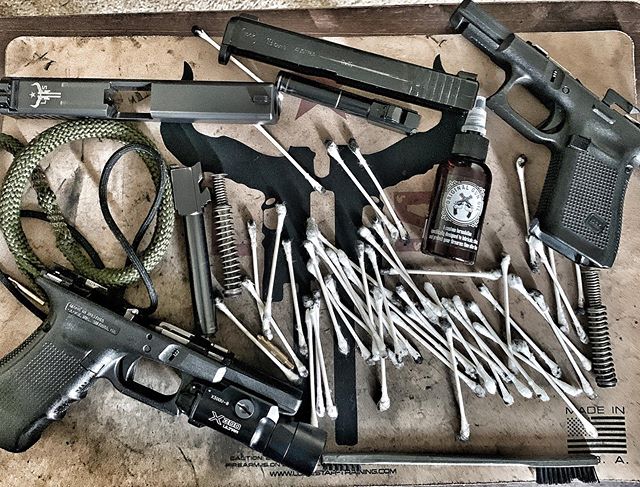 Cleaning time! Keep your weapons clean especially your EDC. You never know when you might have to use it and you want to ensure that it will work when you need it. Also, cleaning your guns regularly will allow you to inspect the parts and see if anyt