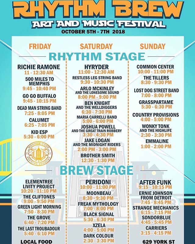 Full line up for Rhythm Brew Fest @woodencaskbrewery ! 
Check us out on Saturday, Oct 6th, at 6:30 PM. This is going to be a good one, folks.