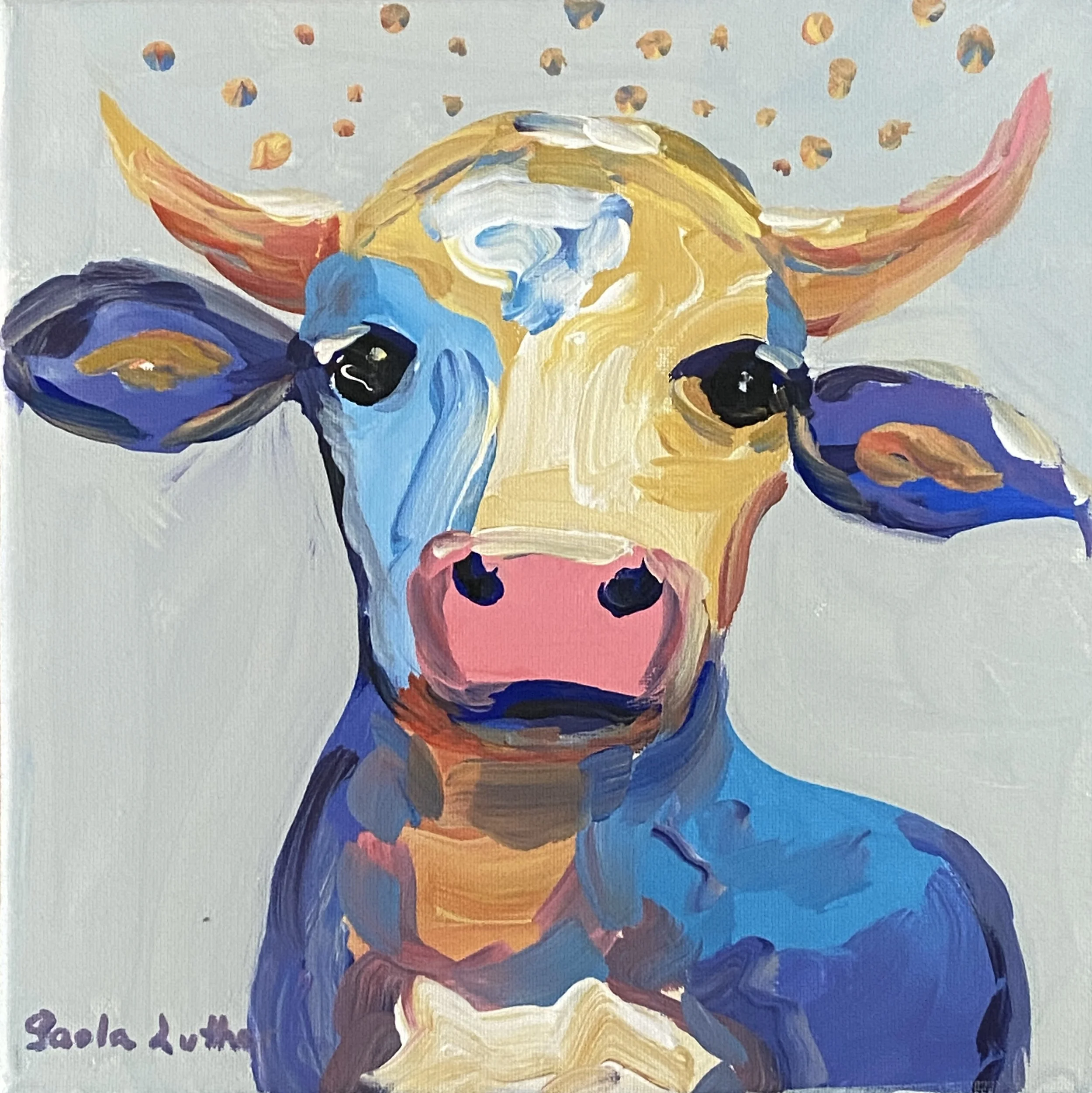 Cow with bubbles  - acrylic - 10x10
