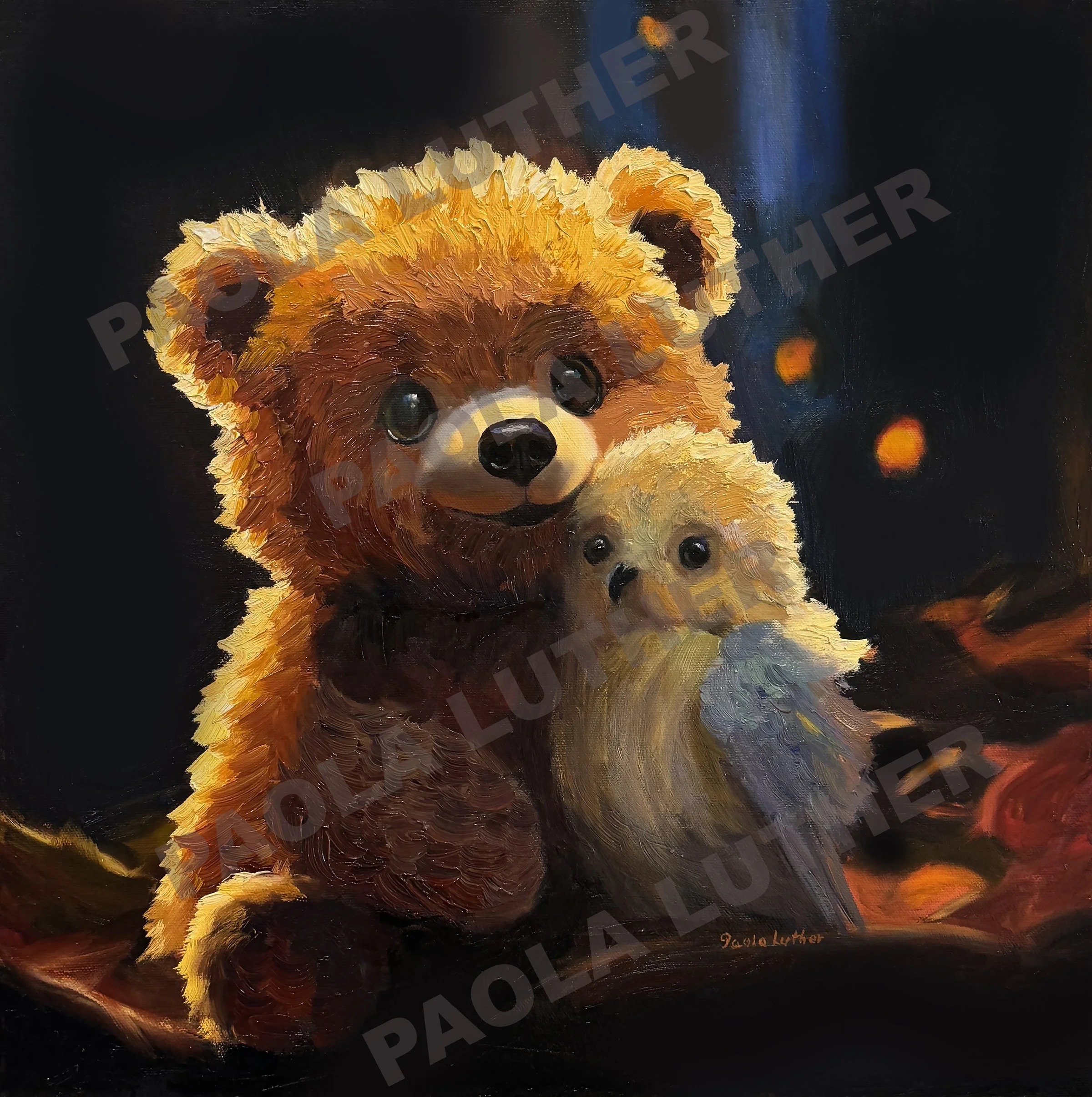 Teddy and Owl 16x16" ©