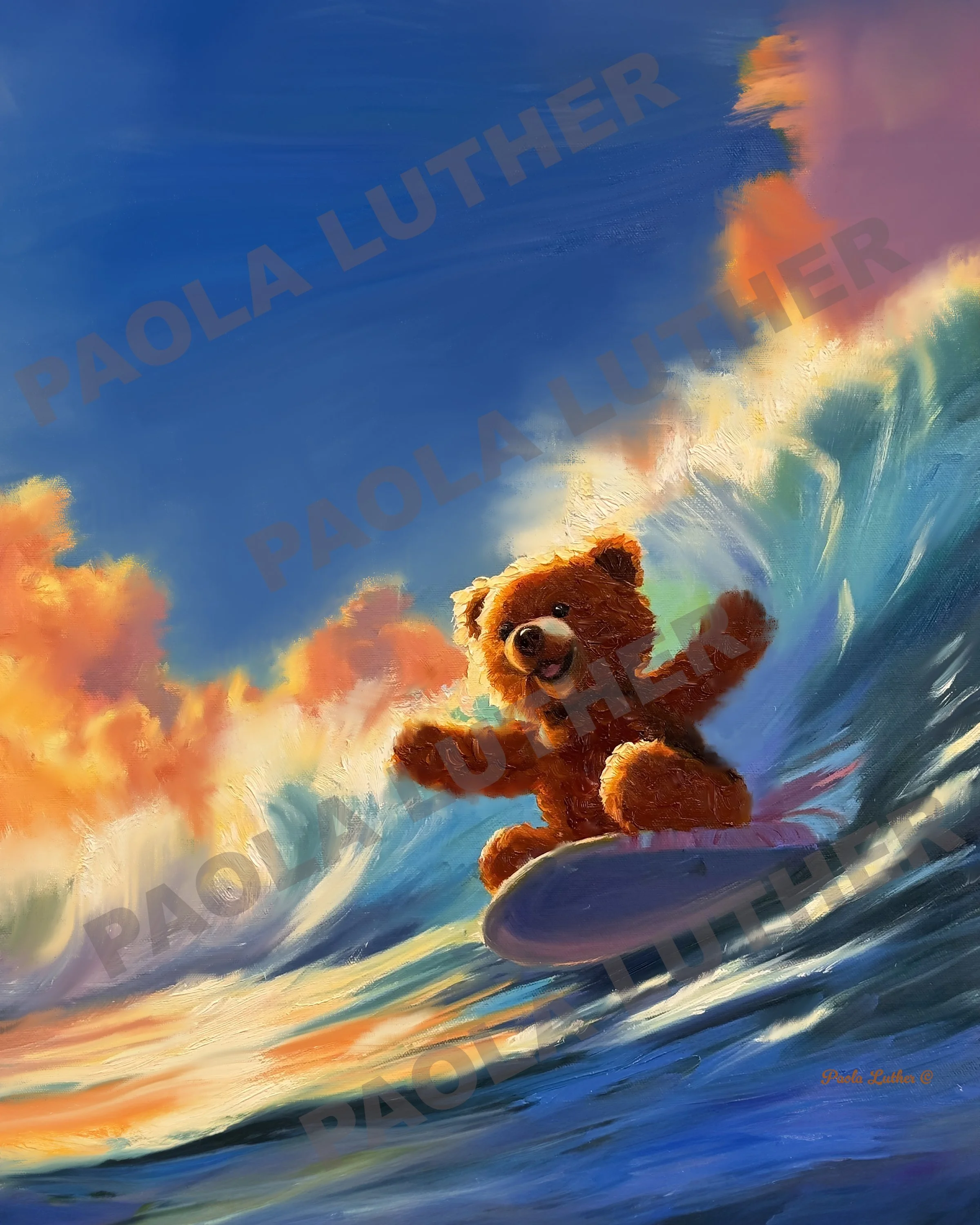 Surfing Left 16x16" ©