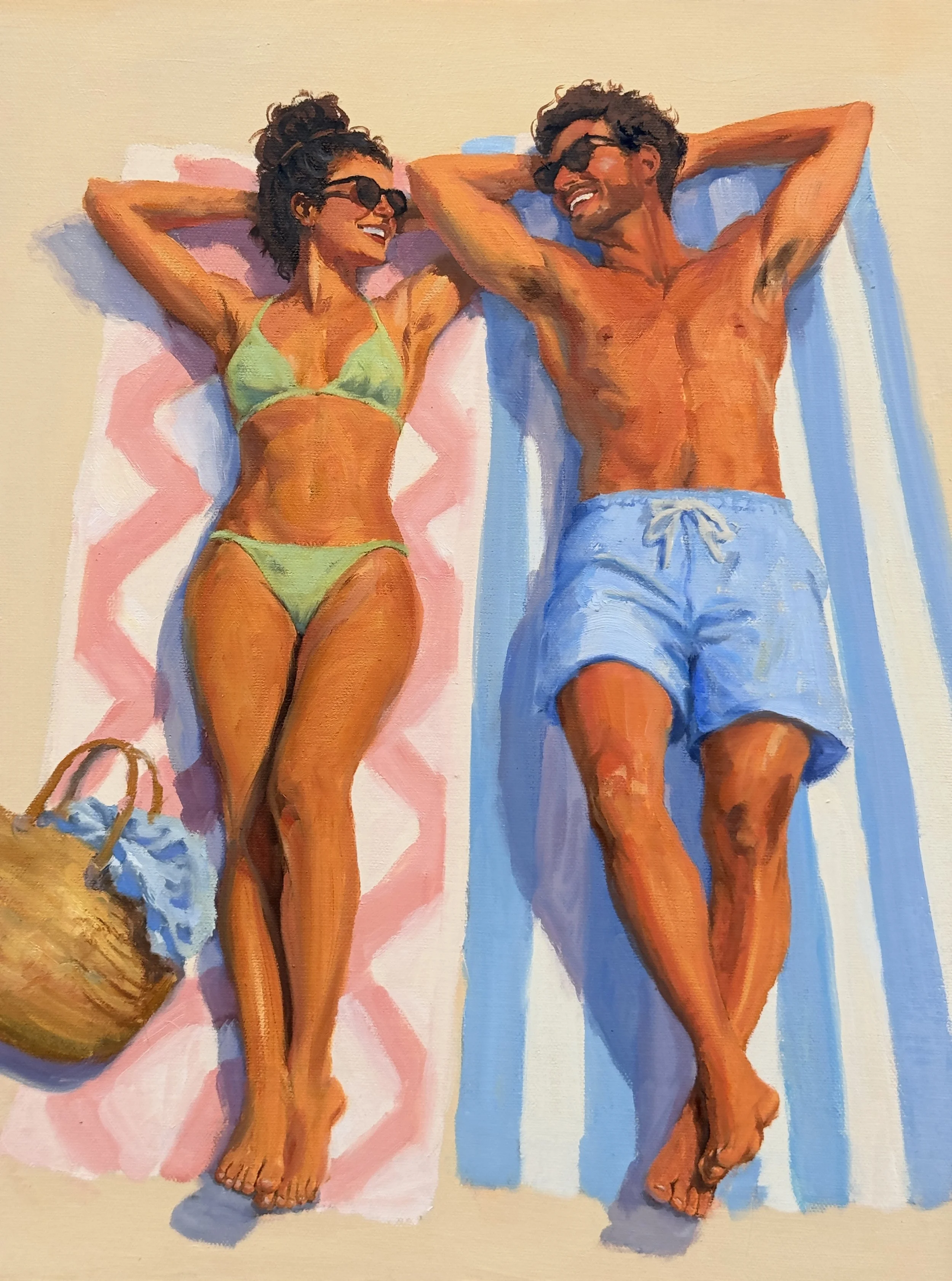 Pink and blue towels couple 12x16
