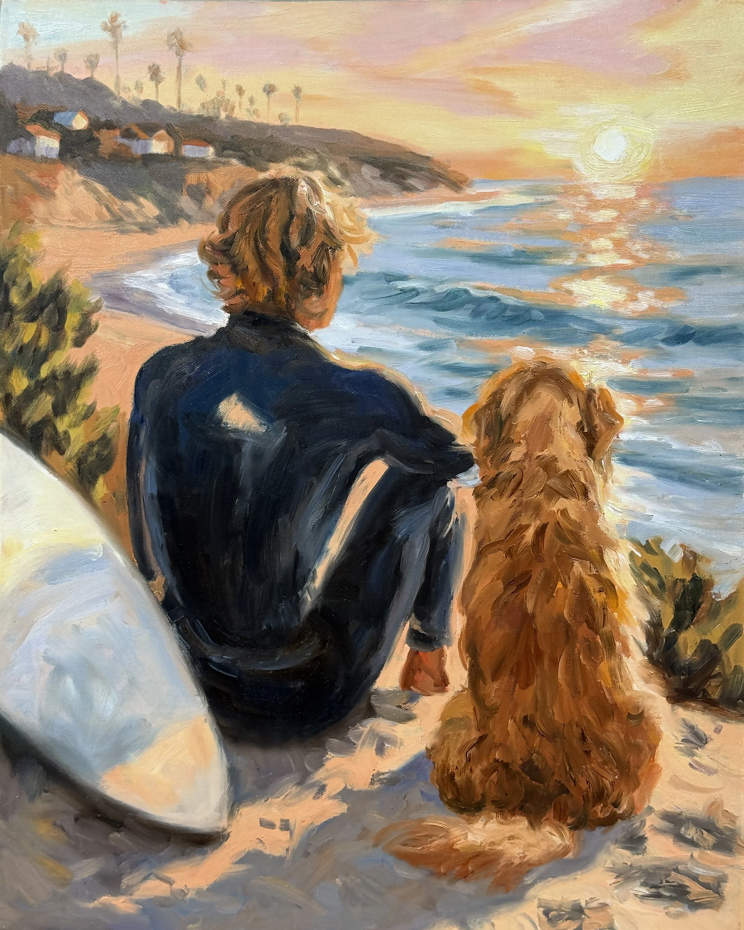 Surfer and dog 16x20"