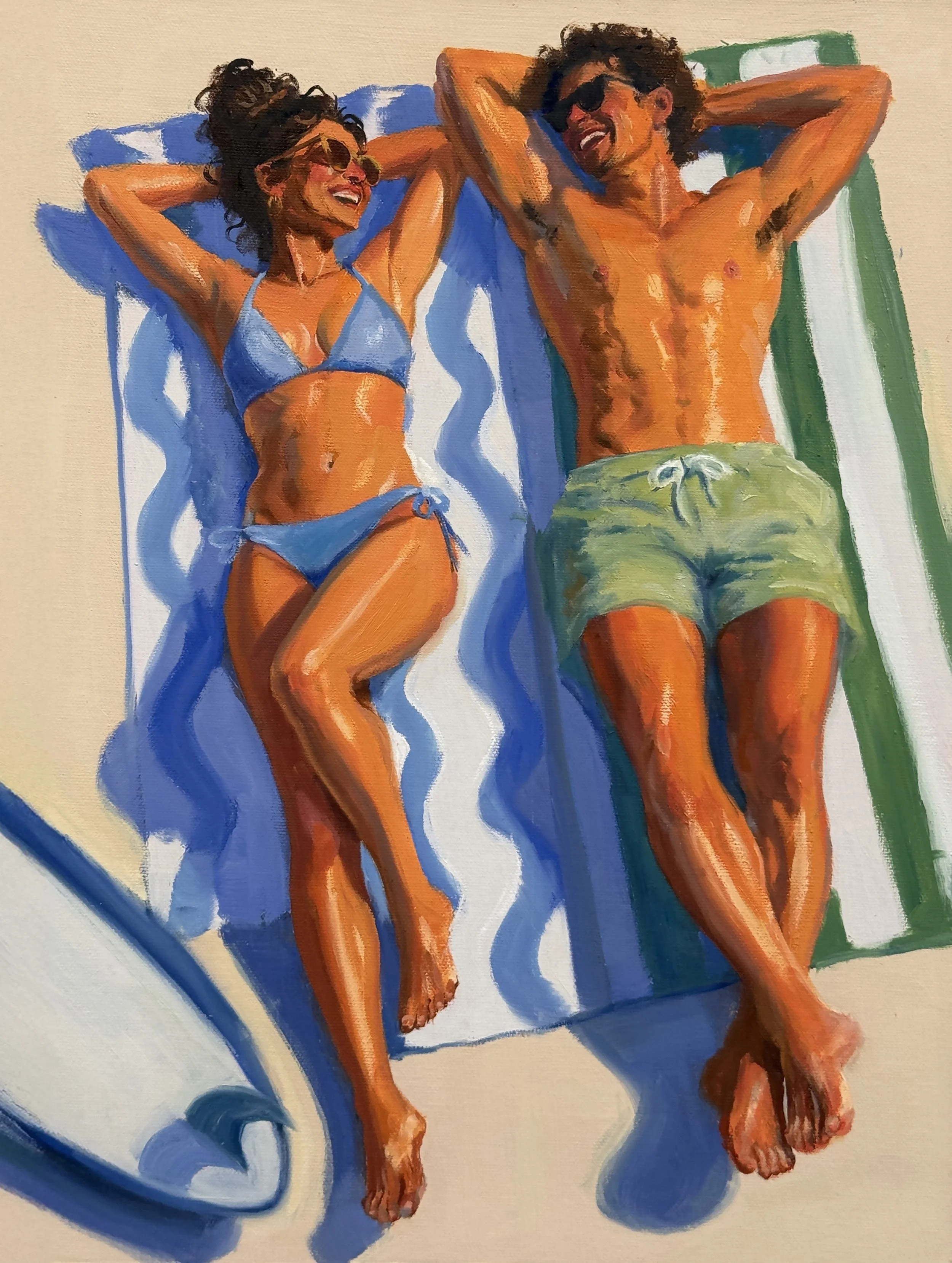 Green and blue towels couple 12x16