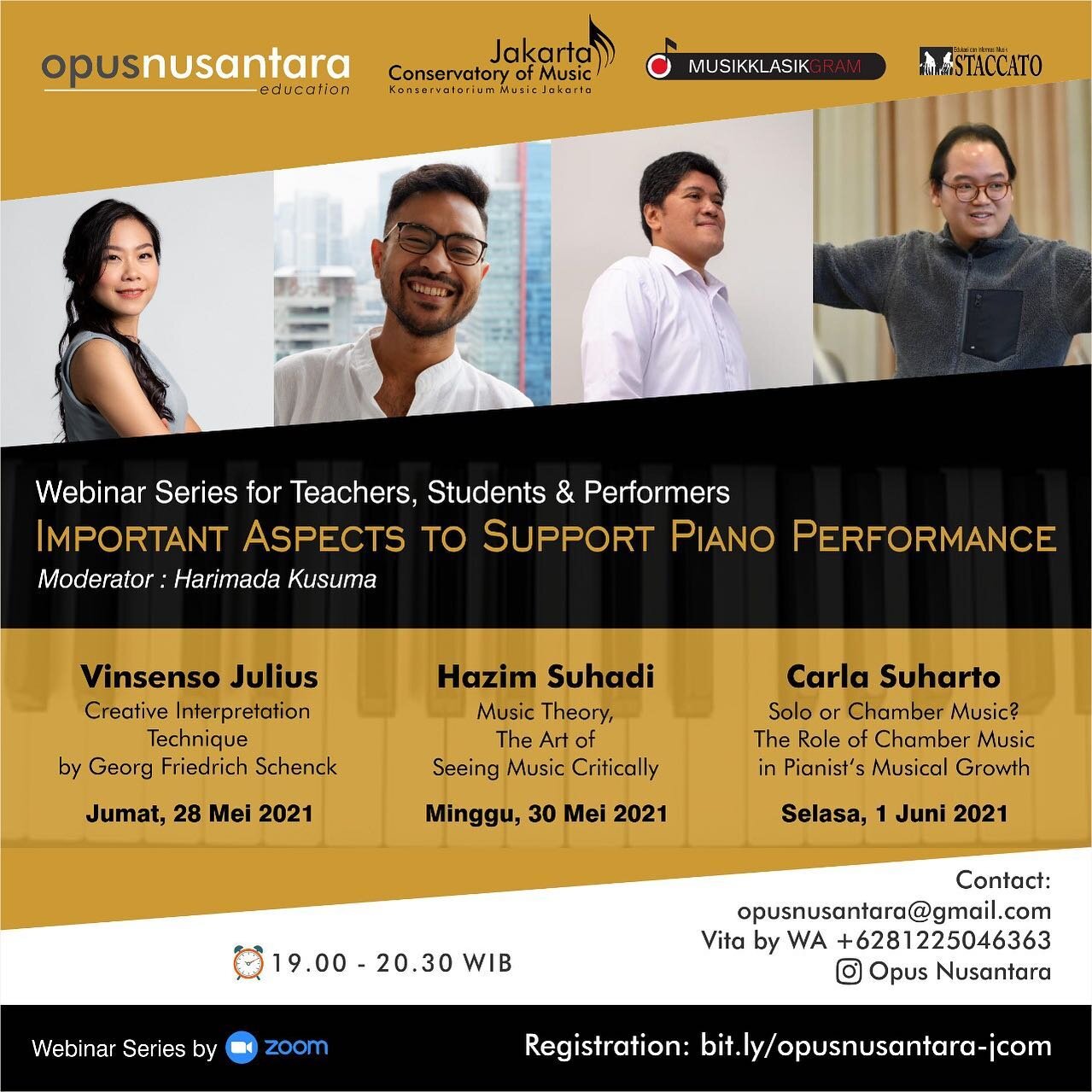 Belajar tanpa batas!

Anda pasti tahu bahwa ada banyak aspek penting yang mendukung studi / penampilan anda dalam bermain piano.

Nah, kali inis @opusnusantara berkolaborasi dengan @jakarta_conservatory @staccato_magazine @musikklasikgram kembali men
