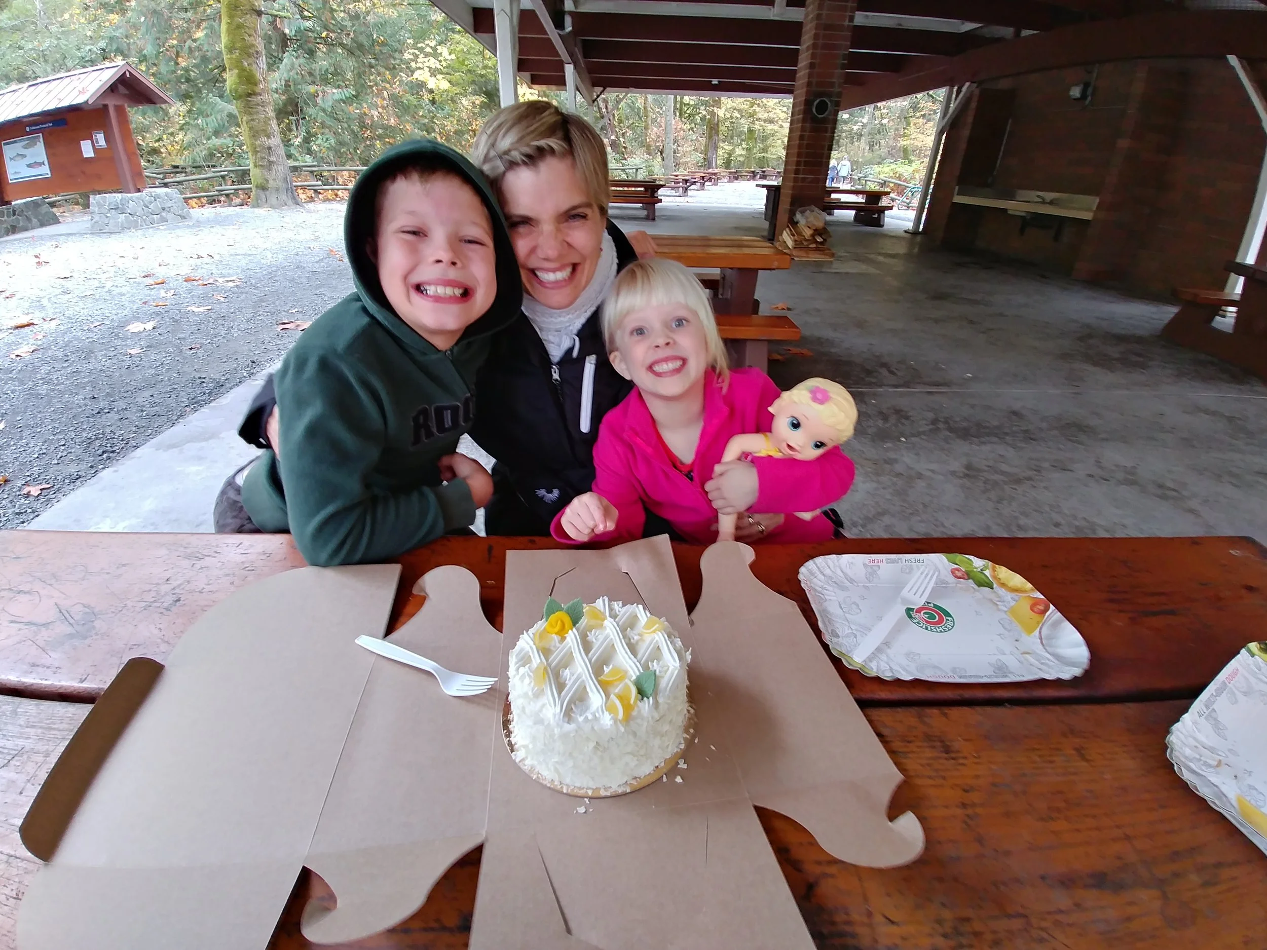 Birthday Cake at Goldstream Provincial Park after working hard that morning leading a chapel in Victoria at Pacific Christian School.