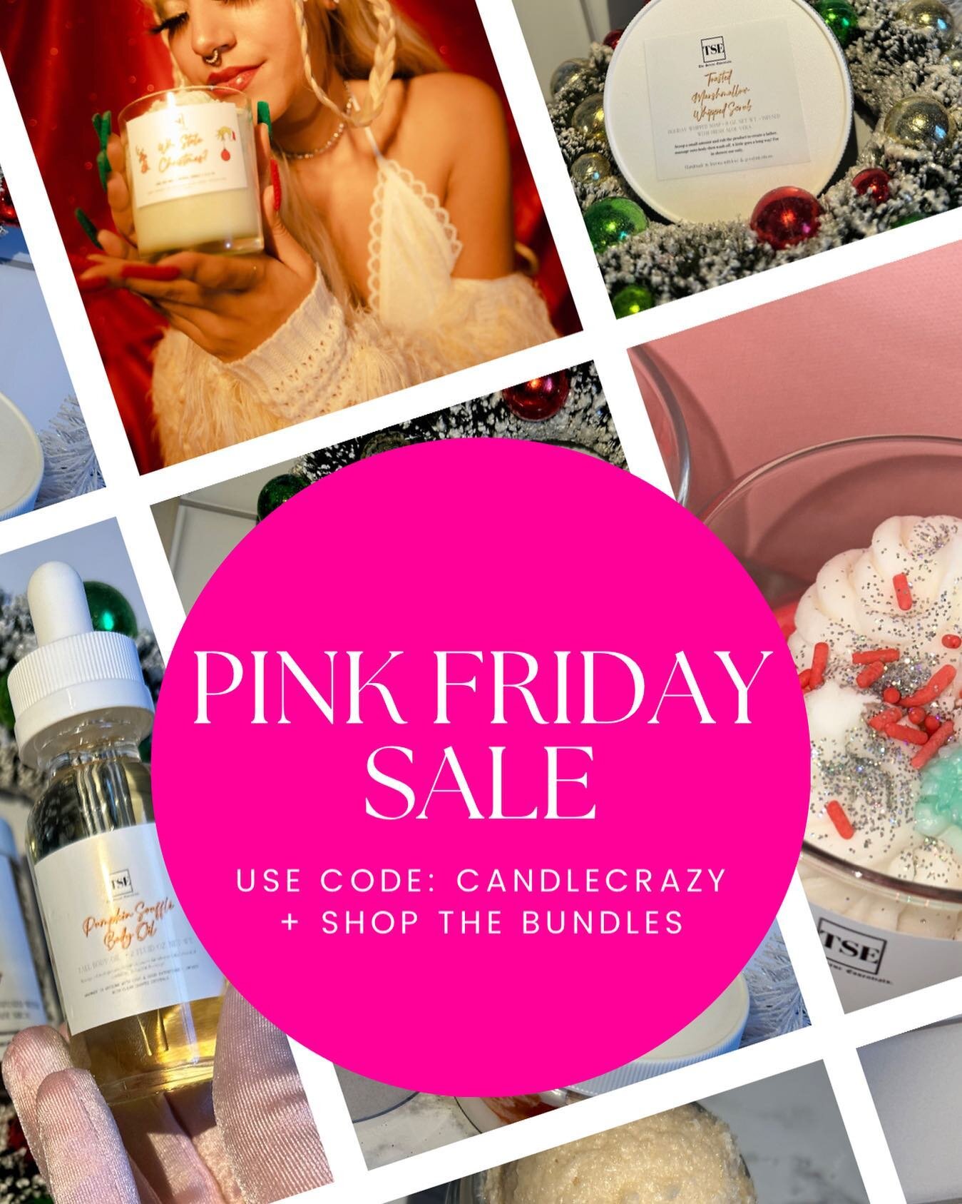 TODAY IS THE DAY! PINK FRIDAY 💗🌸 

Use code: CANDLECRAZY @ 7:55pm for 33% off all candles! 🥹✨ 

Shop skincare bundles, body butter bundles &amp; much more tonight 🤗💓 

See you later babes! 💓💓💓

&bull;
&bull;
&bull;
&bull;
&bull;
#blackfriday 