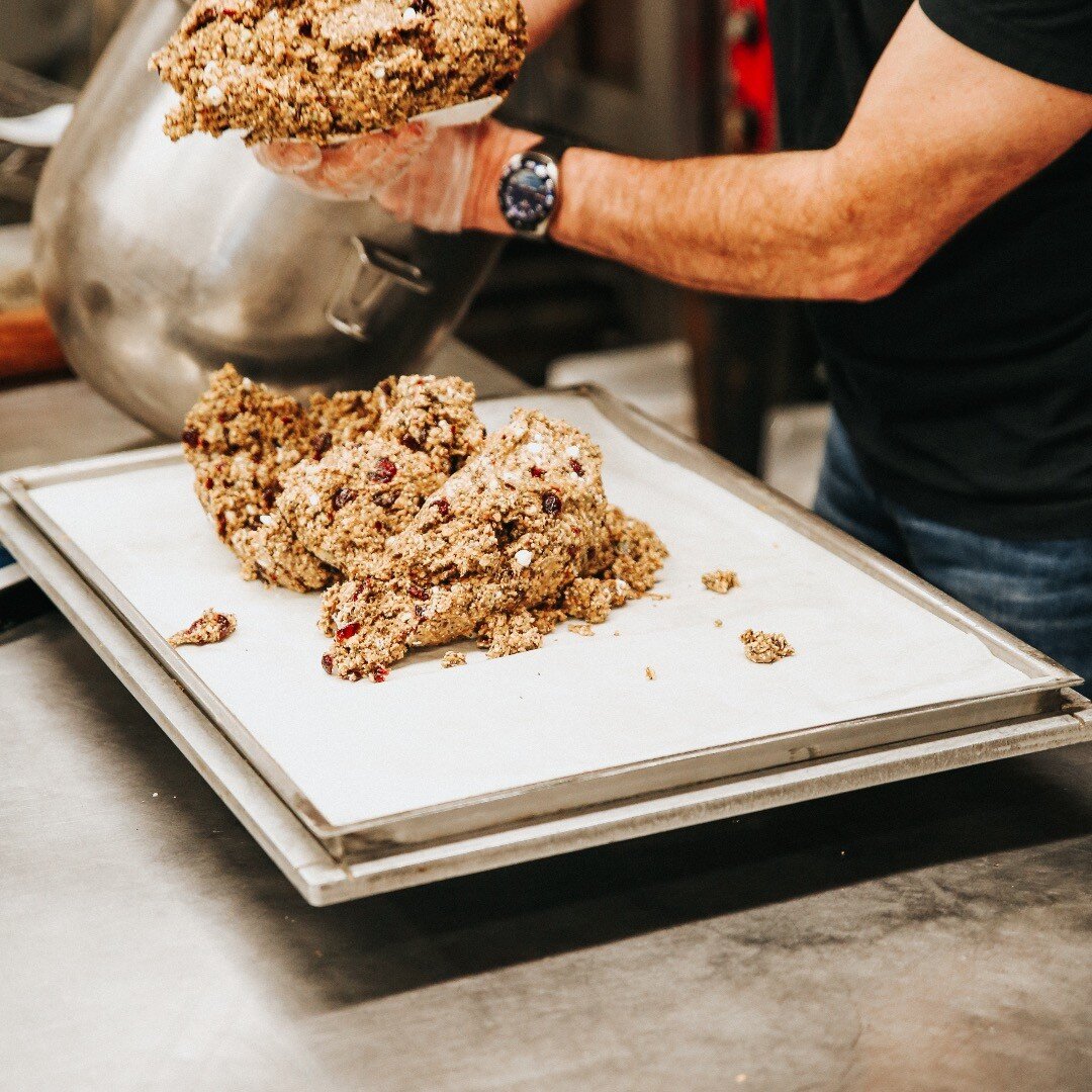 Hand pressing our Real Energy Bar batter before it is rolled and baked. Fuel up with all healthy ingredients - #Linkinbio to shop or check us out at @ovensoffrancect if you are local! @westhillshop now has our bars!