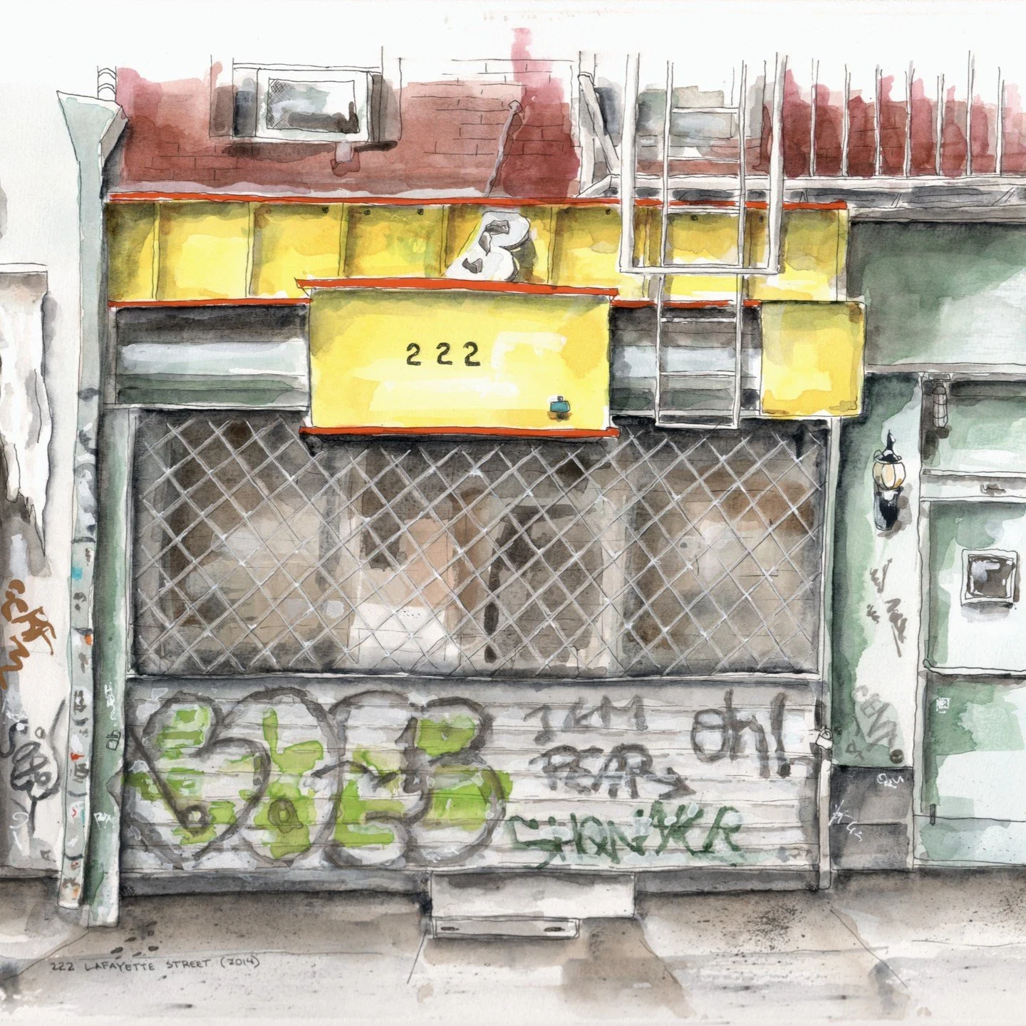 222 Lafayette Street, NYC. A former Subway Sandwich shop in #nolita it's now a Vietnamese restaurant called BoCaphe SoHo.
Watercolor, Gouache, Ink, and Graphite on Paper. Painted on Canson plein air watercolor board, using #DanielSmith , #Holbein, #W