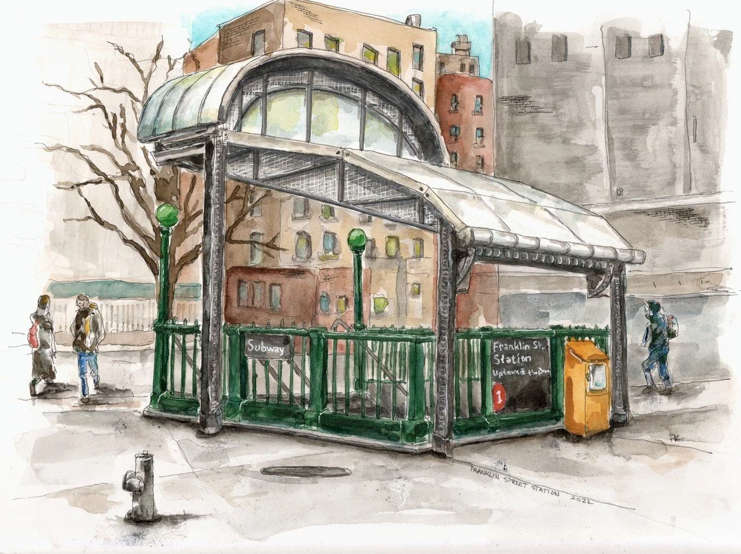 'Franklin Street Station (South View), Tribeca, NYC' , #watercolor , ink, mixed media, painted on 12 x 16 @cansonpaper Watercolor Board 
.
#watercolor #cityscape #painting #franklinstreet @davinci_artistbrushes_official @danielsmithartistsmaterials  