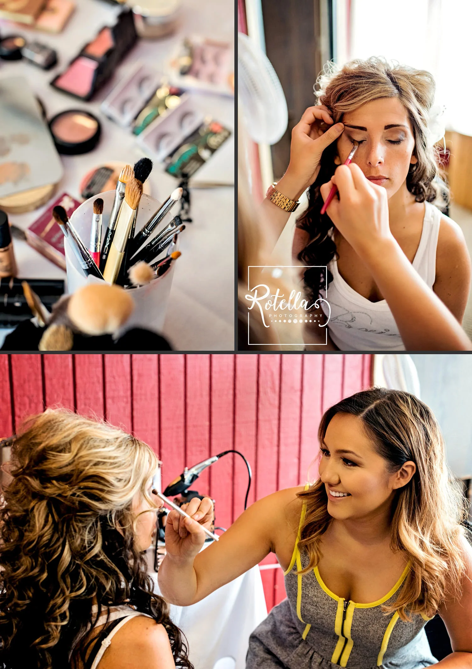 Bride putting on makeup by Rotella Photography