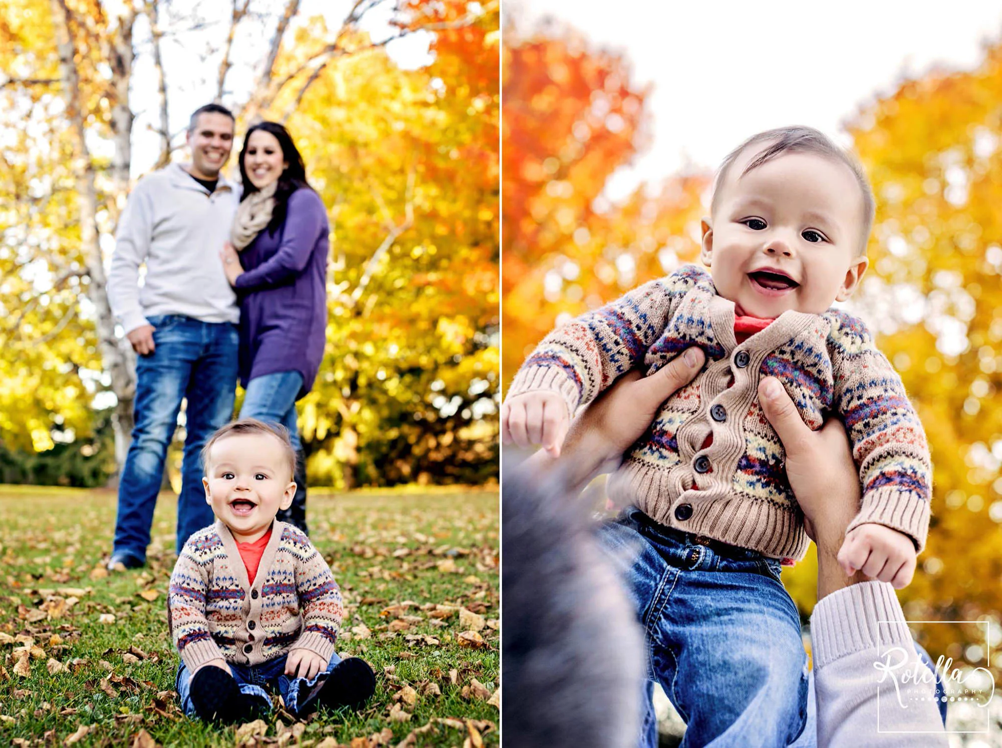 Rotella Photography - Baby and parents sitting outside in fall