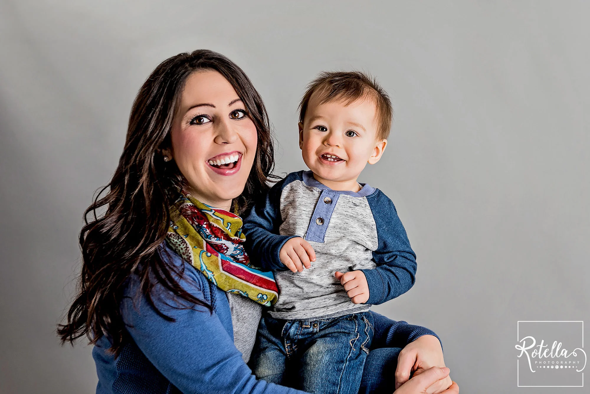Rotella Photography - mom with son on grey backdrop