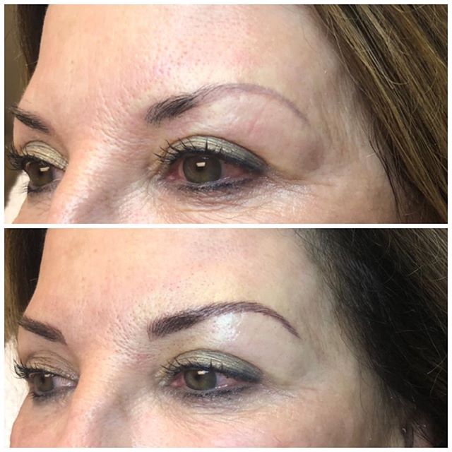 &ldquo;Soft, natural Microblading on my lovely client. You can see where she has an old faded (and very thin) brow tattoo. Her natural brow also starts further away from the inner corner of the eye than it should. I fluffed these brows up a bit to gi