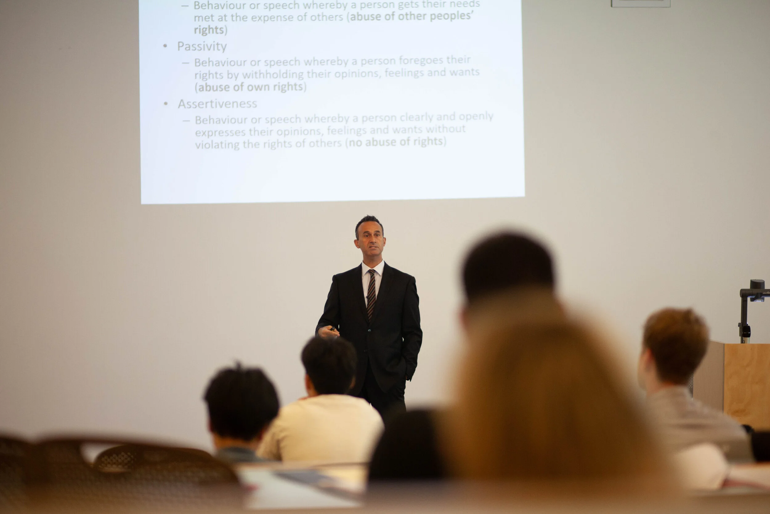 Dr. Jamie Berry from our ‘Assertiveness Training in the Hospitality Industry’ workshop in Sydney Australia, Sept 2019. Image by Shane Van Laar