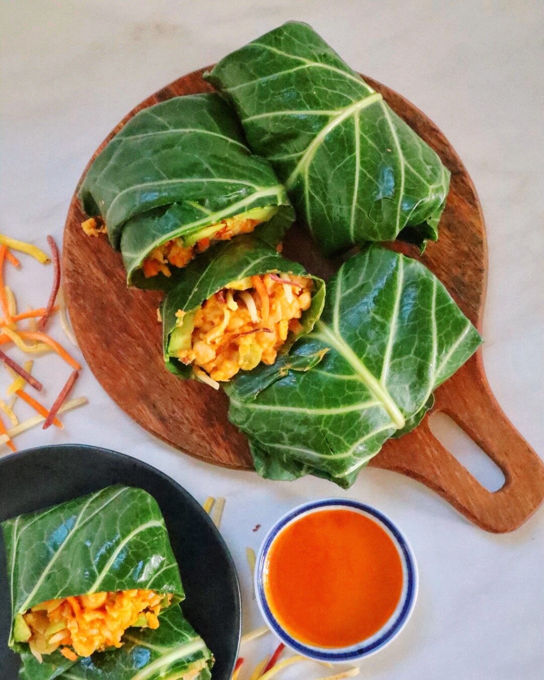 Buffalo Chickpea Collard Green Wraps