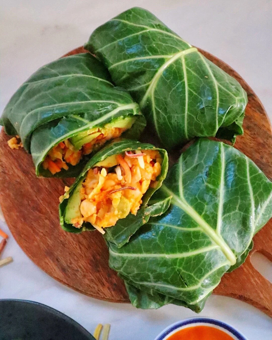 Vegan Buffalo Chickpea Collard Green Wraps