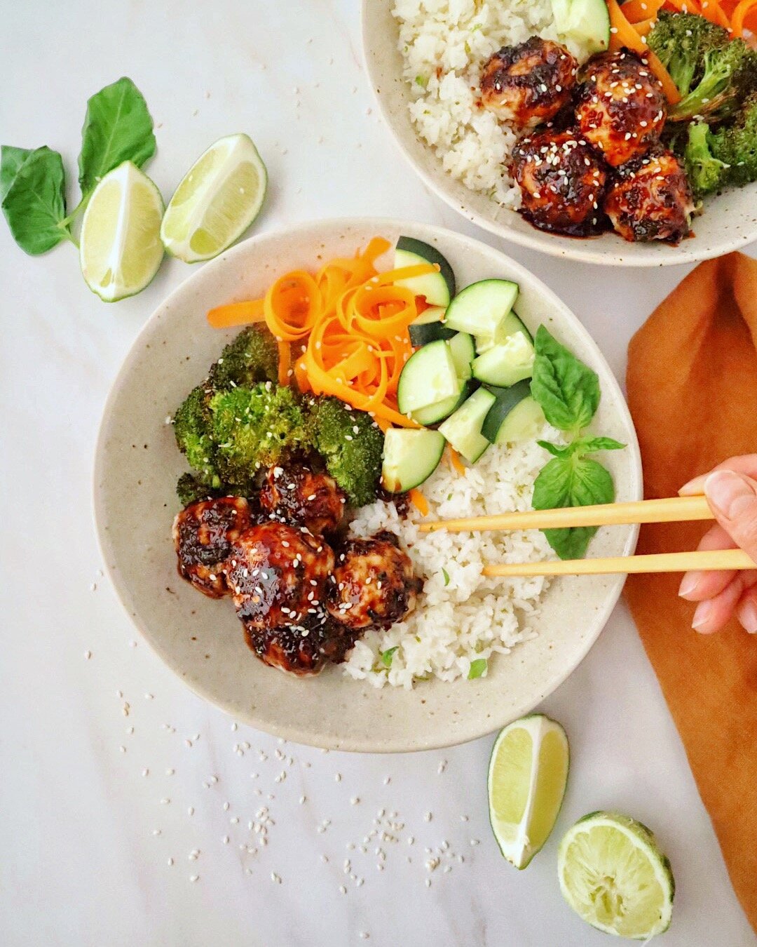 Honey Garlic Chicken Meatballs with Coconut Lime Rice — The Slim Situation