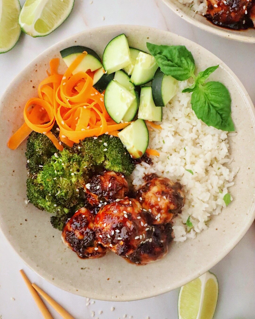 Honey Garlic Chicken Meatballs with Coconut Lime Rice — The Slim Situation