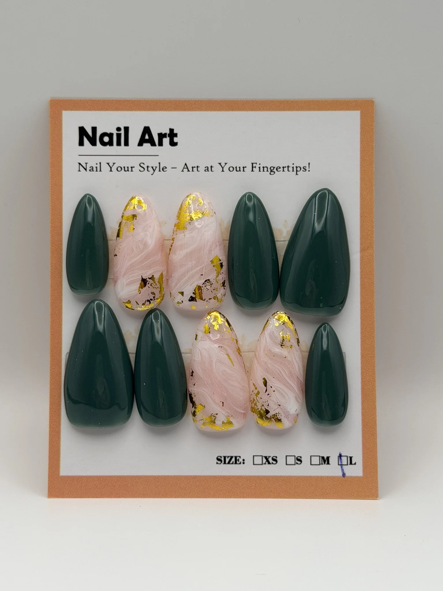 Size Large, Medium Length: Sage Green Marble