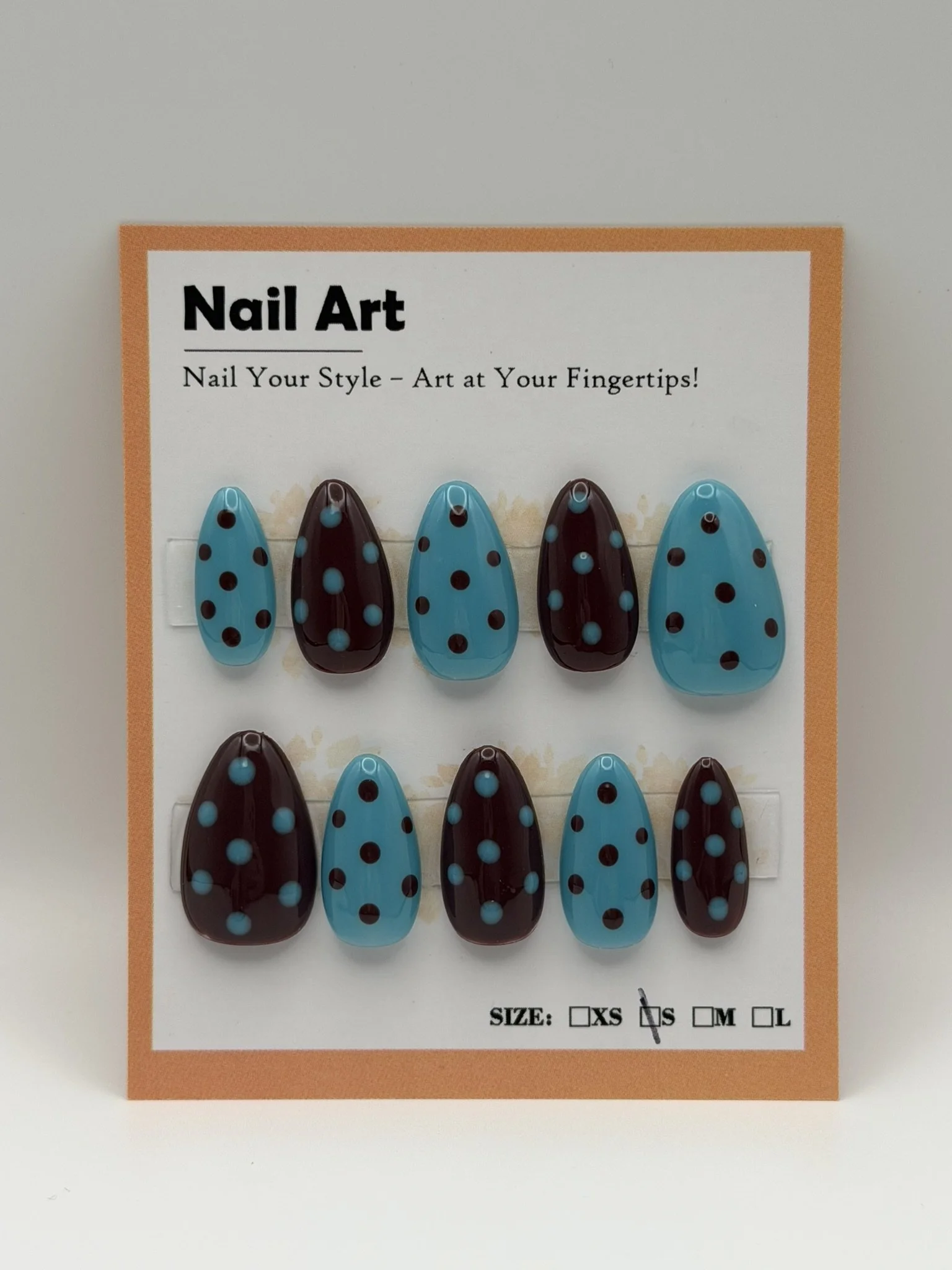 Size Small, Short Length: Blue and Brown Polka Dot