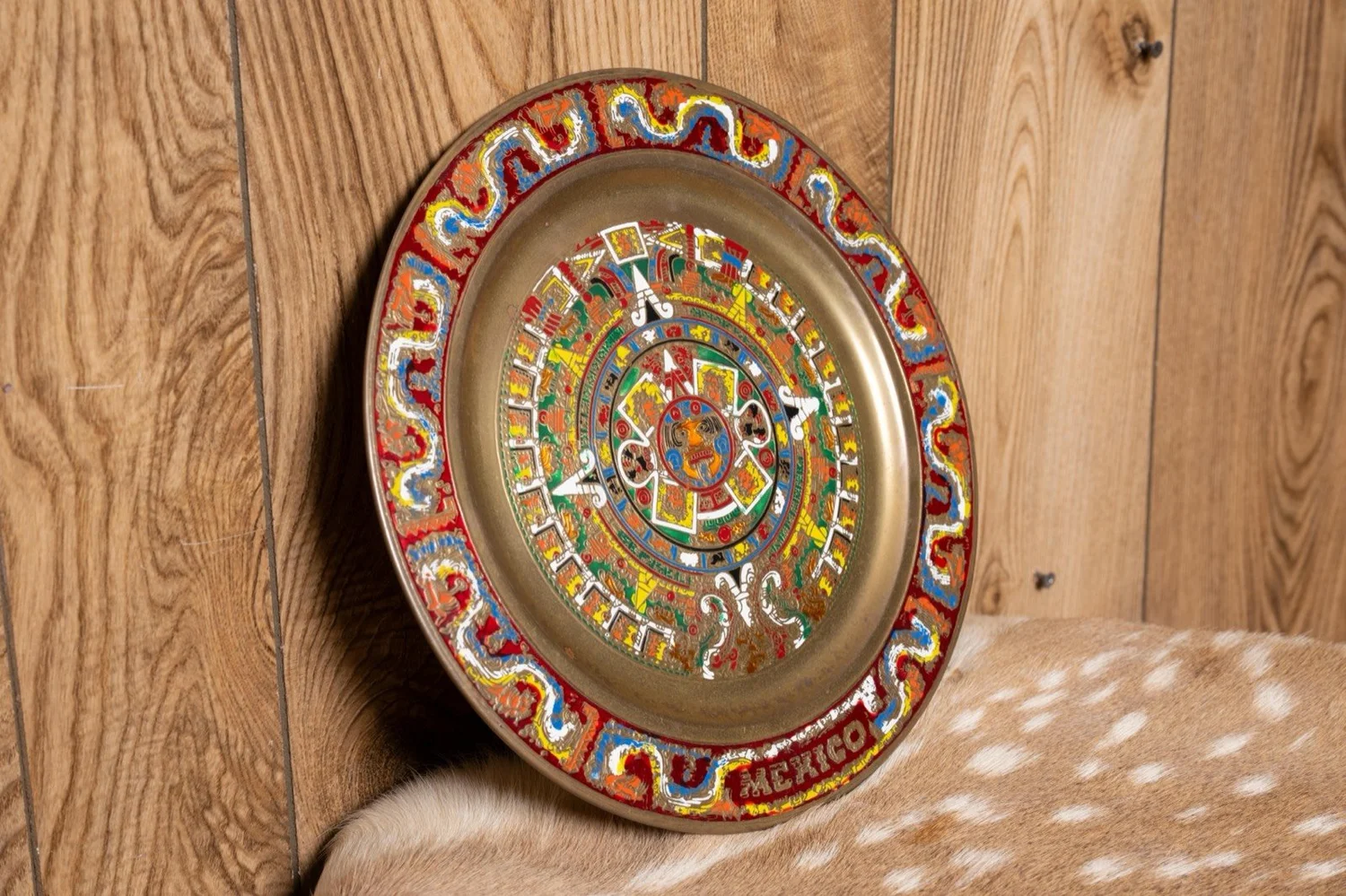 Brass plate, 11", Aztec calendar design, view 2
