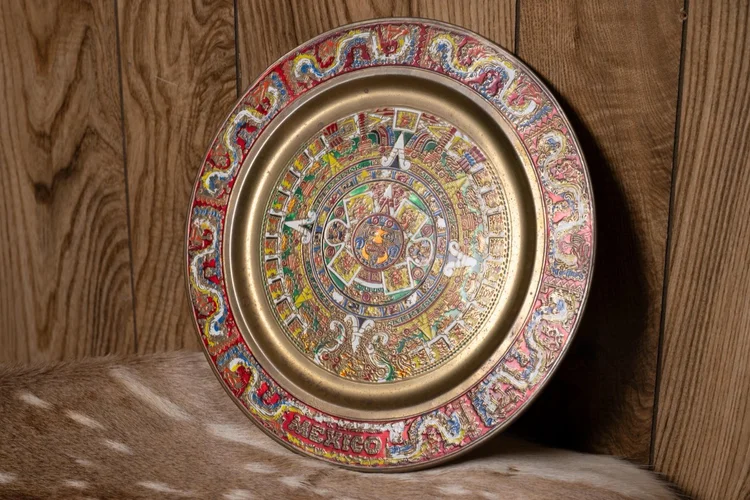 Brass plate, 11", Aztec calendar design
