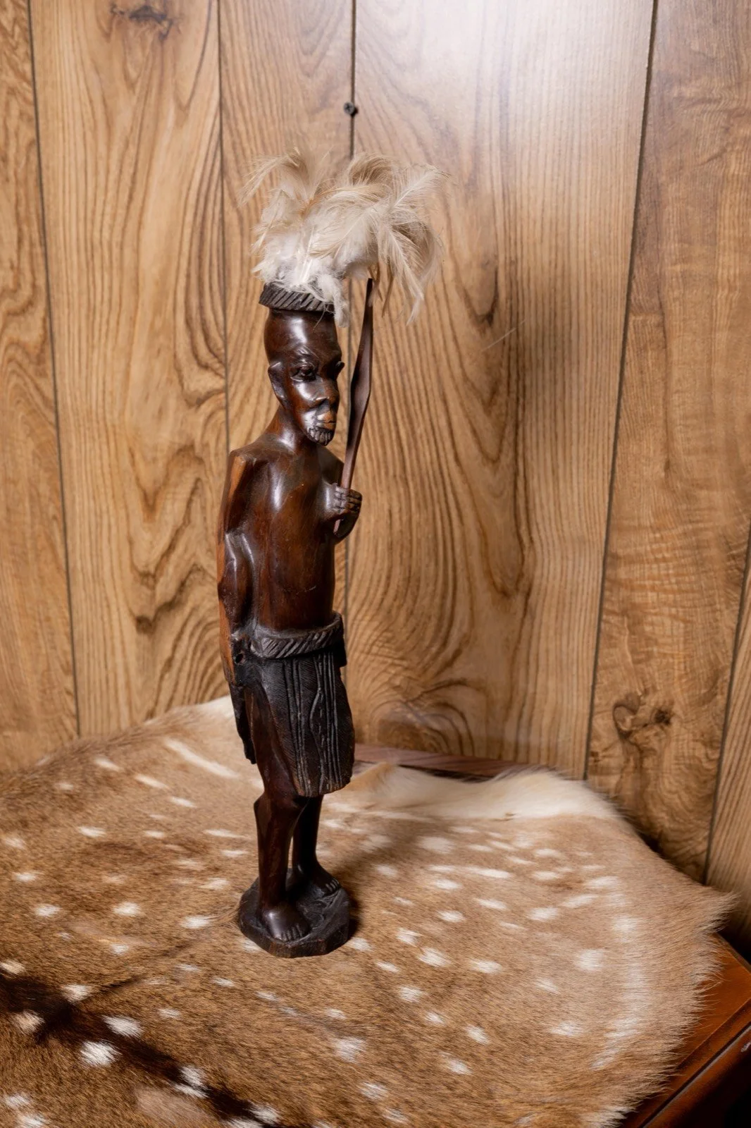 South African carved warrior statue, view 4