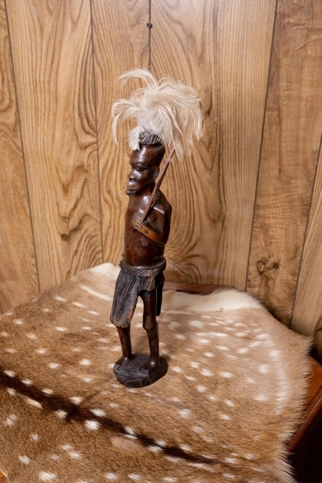 South African carved warrior statue, view 3