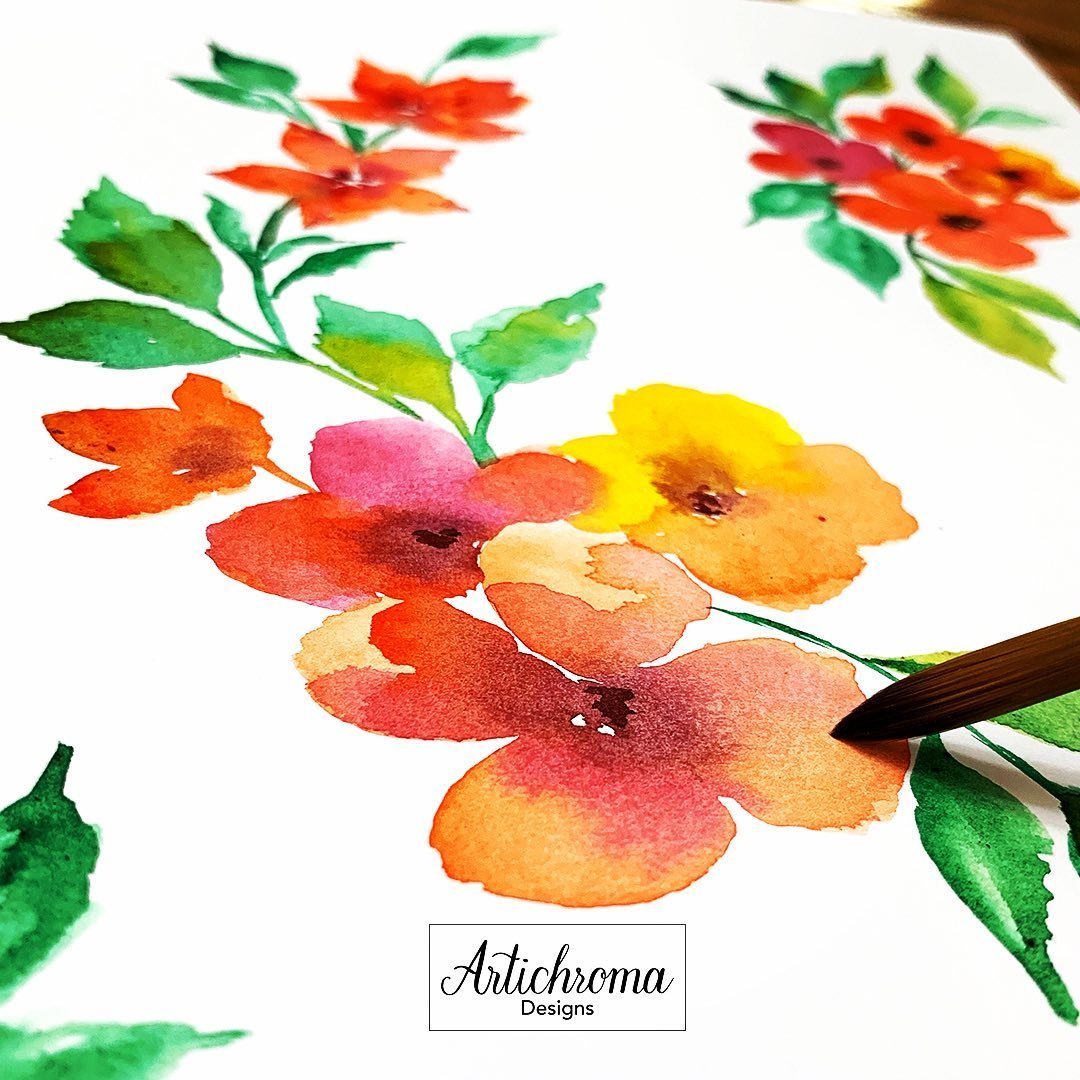 Vibrant summer watercolor florals!🌼🌿🌸