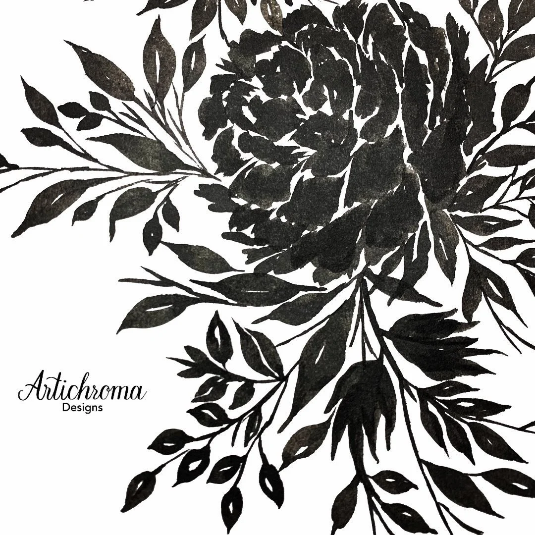 Monochrome stylized silhouette florals for an upcoming print. It will be available exclusively @patternbank