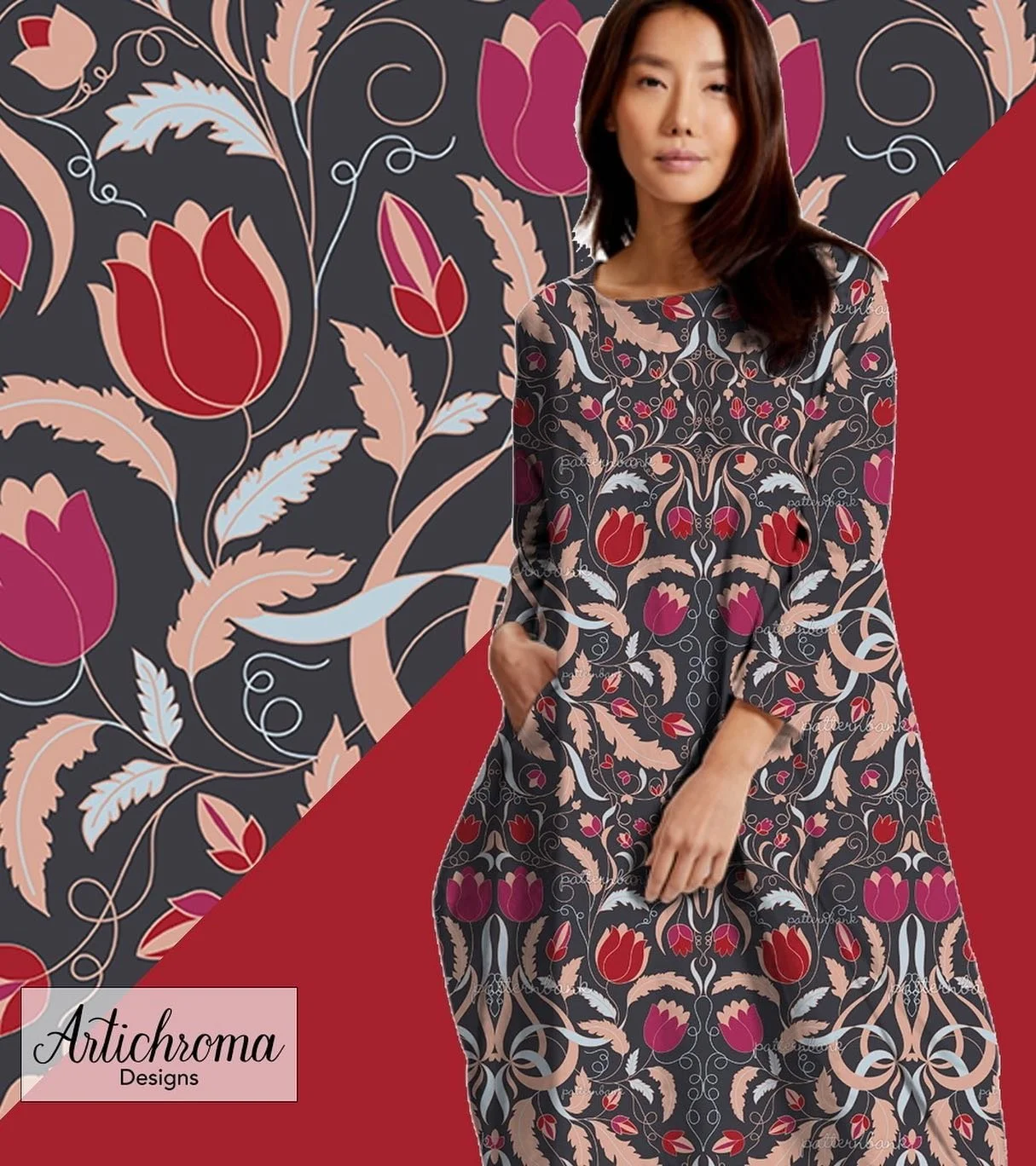 Stylized Tulips in ornate Art Nouveau style. This print is available with an exclusive license only @patternbank. Link is in the bio⬆️