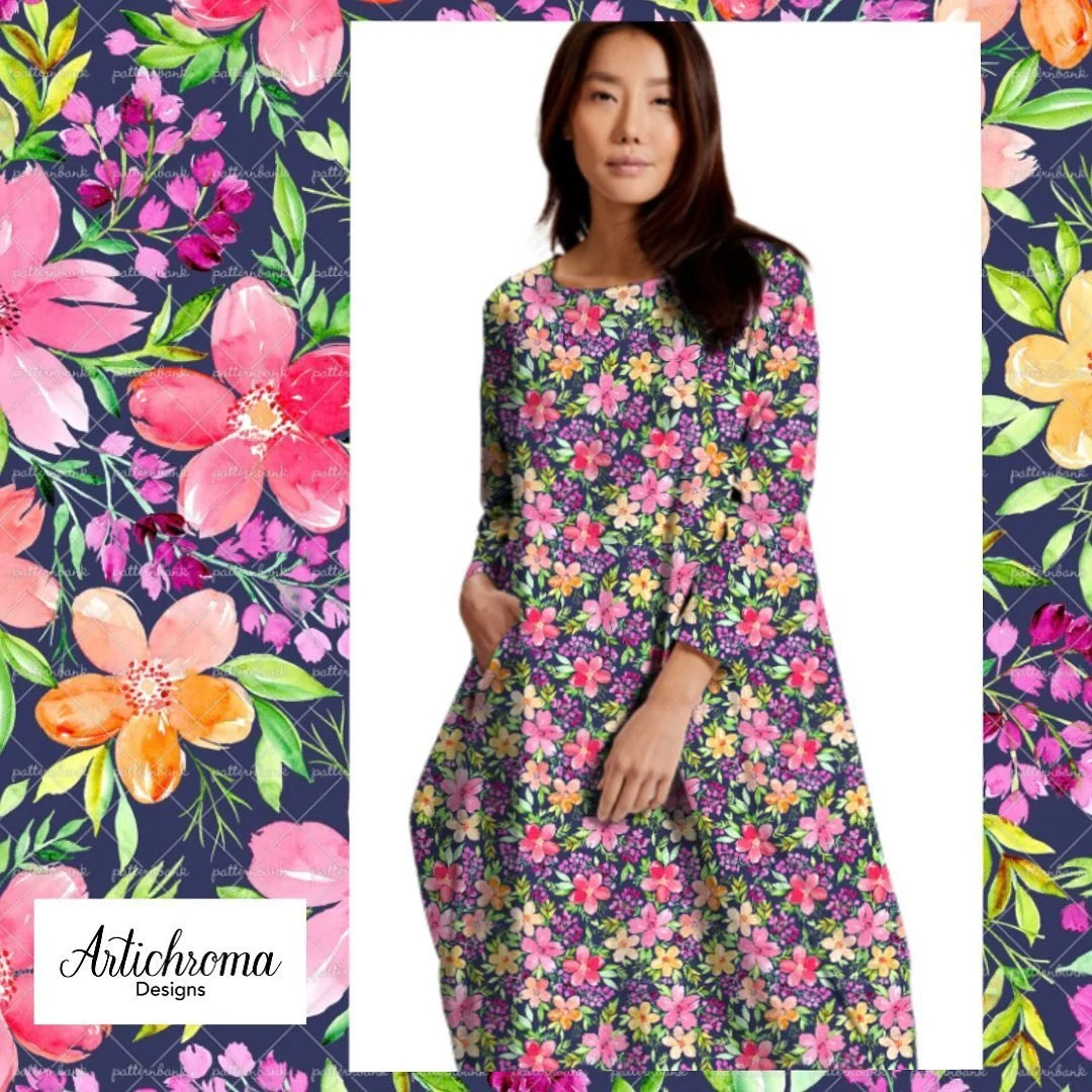 Colorful watercolor brushed floral print 🌸🌼🌿for Spring and Summer! This print is available for licensing only @patternbank