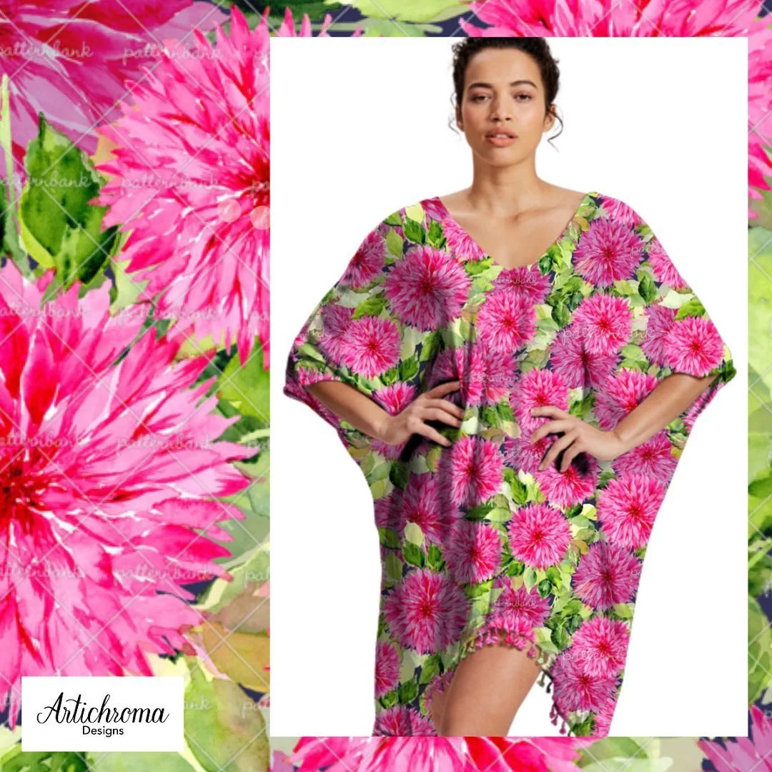 Blooming dahlias hand painted with watercolors in fresh, vibrant summer color palette. This print is available for licensing only @patternbank