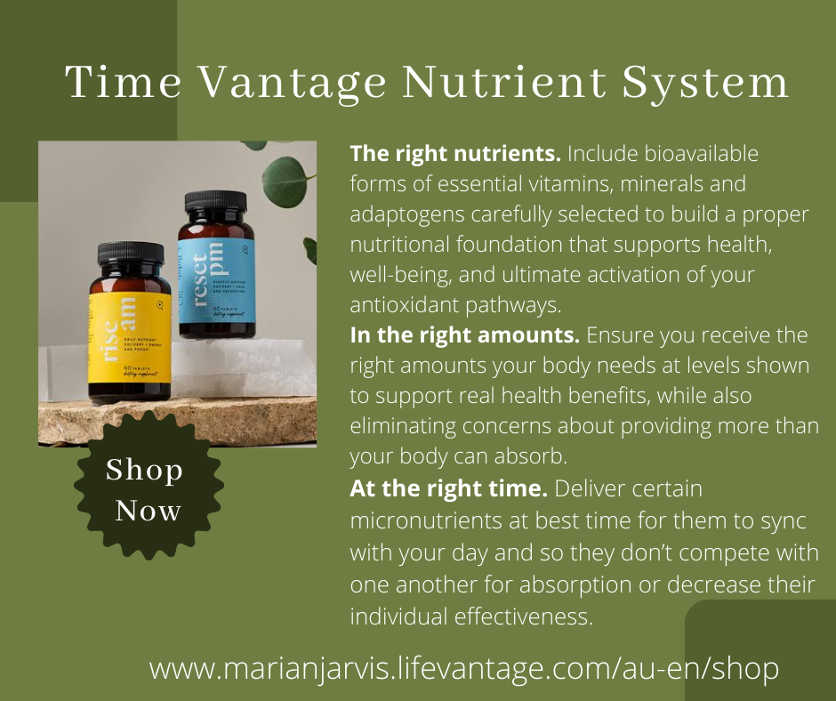 LifeVantage Time Nutrient System with picture of the AM and PM multi-vitamin and multi-nutrient bottles