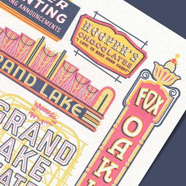 Historic Signage &amp; Marquee details &mdash; by @itsannahurley .
.
.
.
.
#oakland #historic #signage #marquee #grandlaketheater #foxtheateroakland #oaklandillustrated #letterpress #limitededition #print #art #artwork #printseries #illustration #the