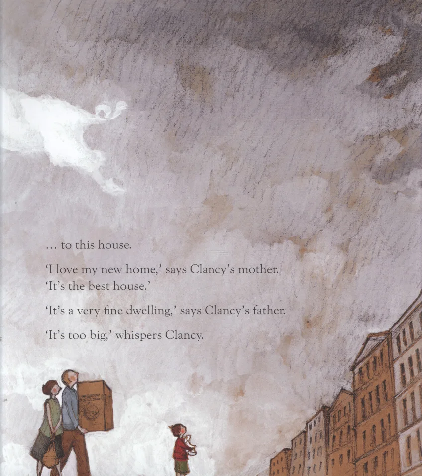 Illustration by Freya Blackwood from Clancy & Millie and the very fine house by Libby Gleeson (Little Hare)