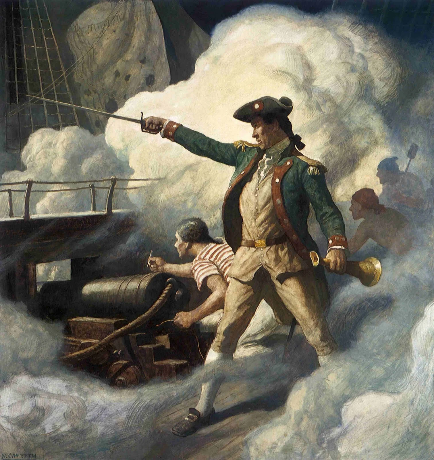 Clouds of gun-smoke frame and envelop the action and provide the main character with a luminous aura.