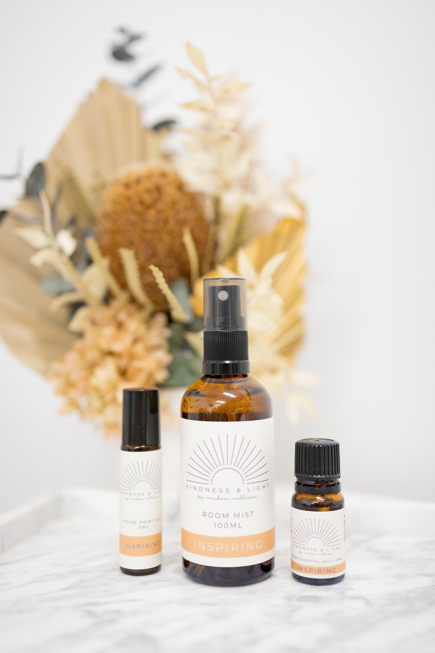 THE KINDNESS &amp; LIGHT INSPIRING RANGE ➖ 

Our Inspiring Essential Oil, Room Mist and Pulse Point Oil. 

A synergistic blend created with love to uplift whilst inspiriting a sense of clarity, awareness, focus and calm. The blend has an enlightening