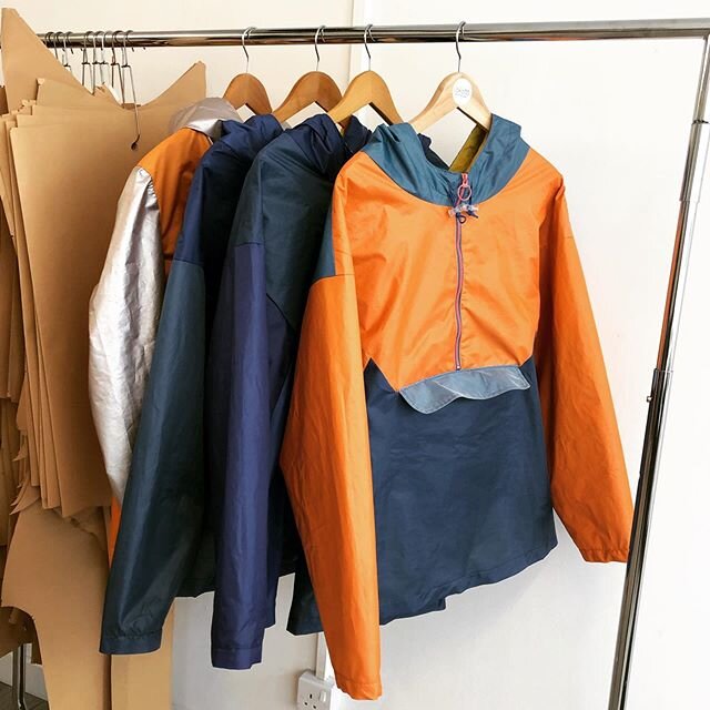We managed to squeeze in a few bits of production before we closed. Theses beauties are by @billygoatsandraincoats and all made from abandoned tents left at festivals. How amazing is that ! #jokototailoring #production #billygoatsandraincoats #recycl